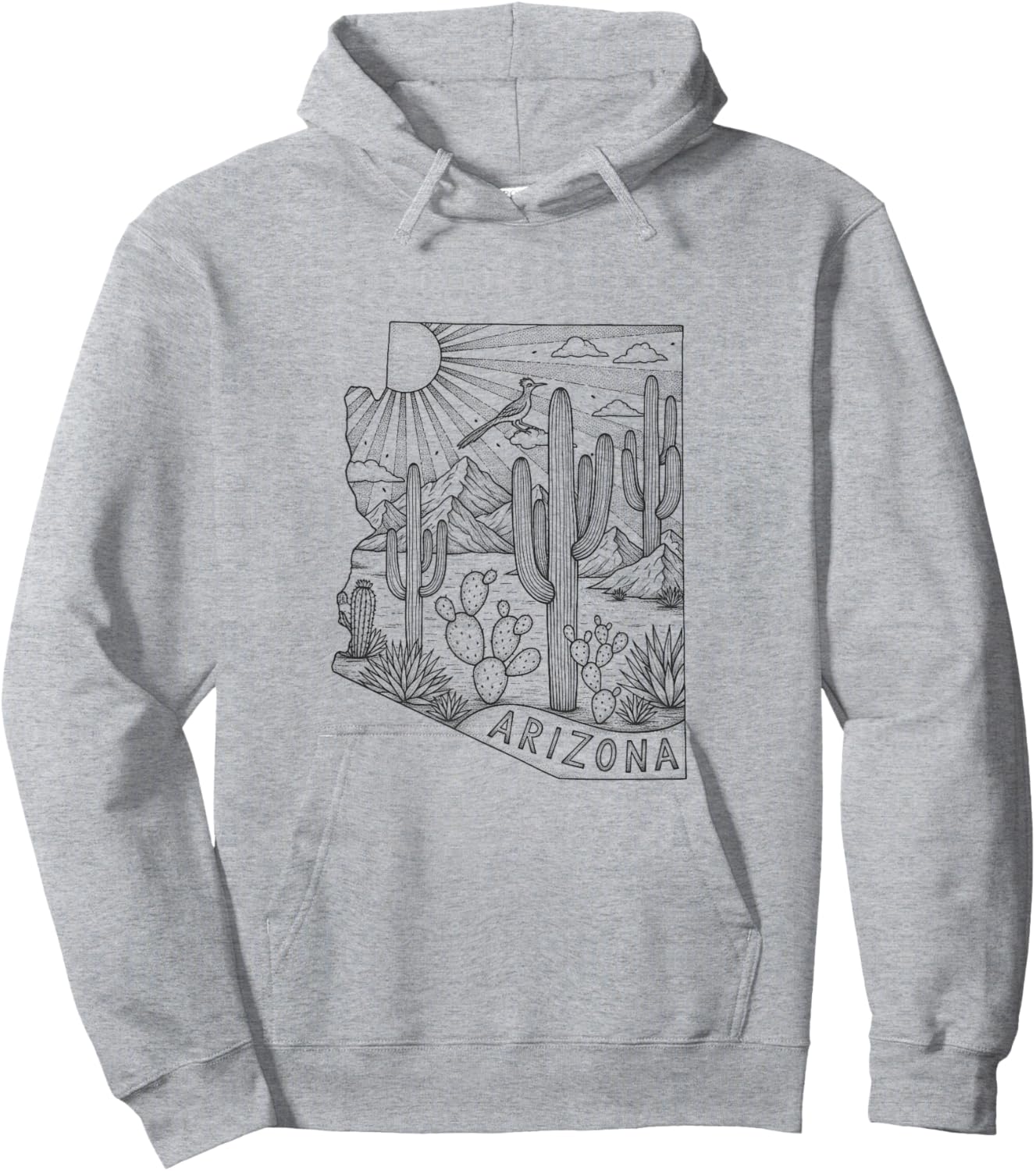 Vintage Arizona Map Desert Drawing Design Hoodie - Hoodie | Ash