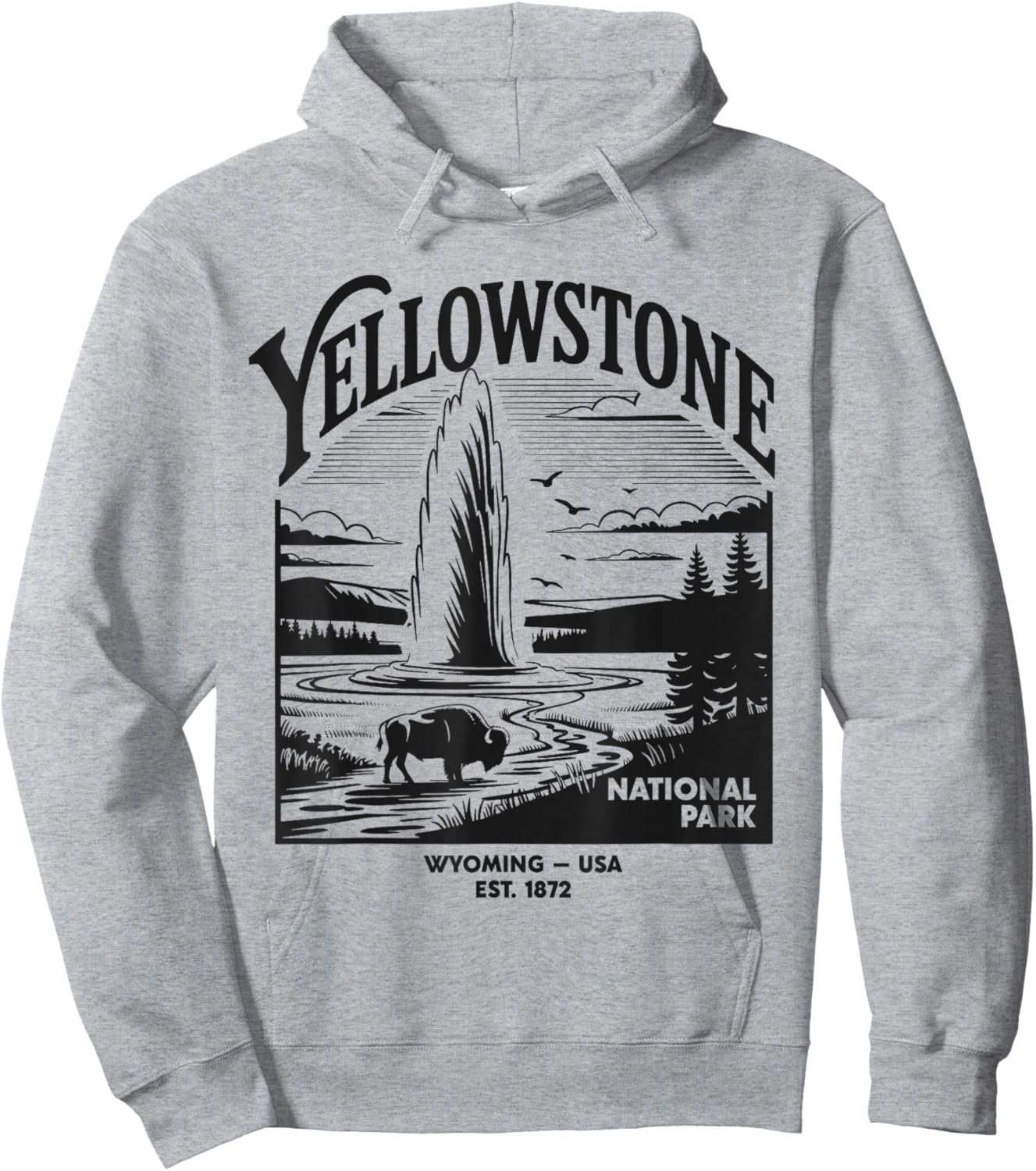 Yellowstone National Park Wyoming Geyser USA Retro Vintage Hoodie - Hoodie | Ash