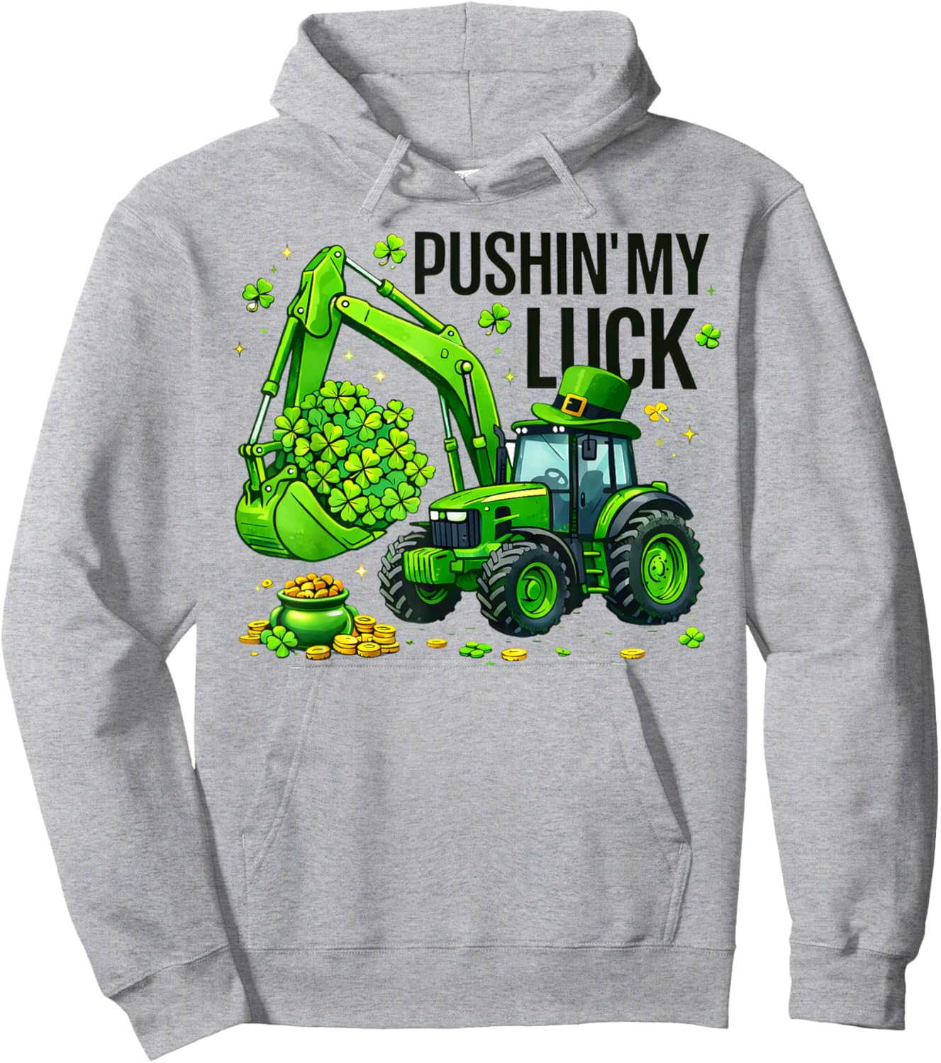 Pushing My Luck Tractor St Patricks Day Boys Kids Hoodie - Hoodie | Ash