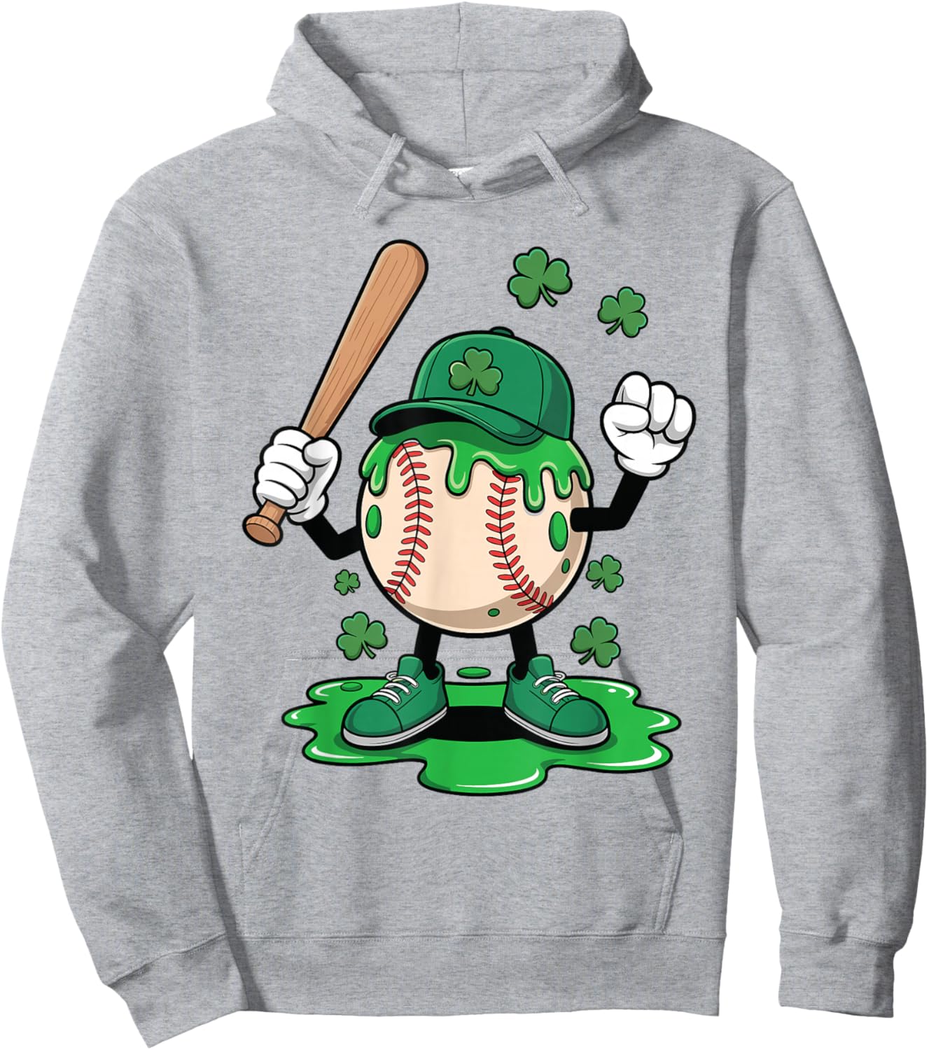 Baseball Ice Cream Drip Happy St Patricks Day Shamrocks Hoodie - Hoodie | Ash