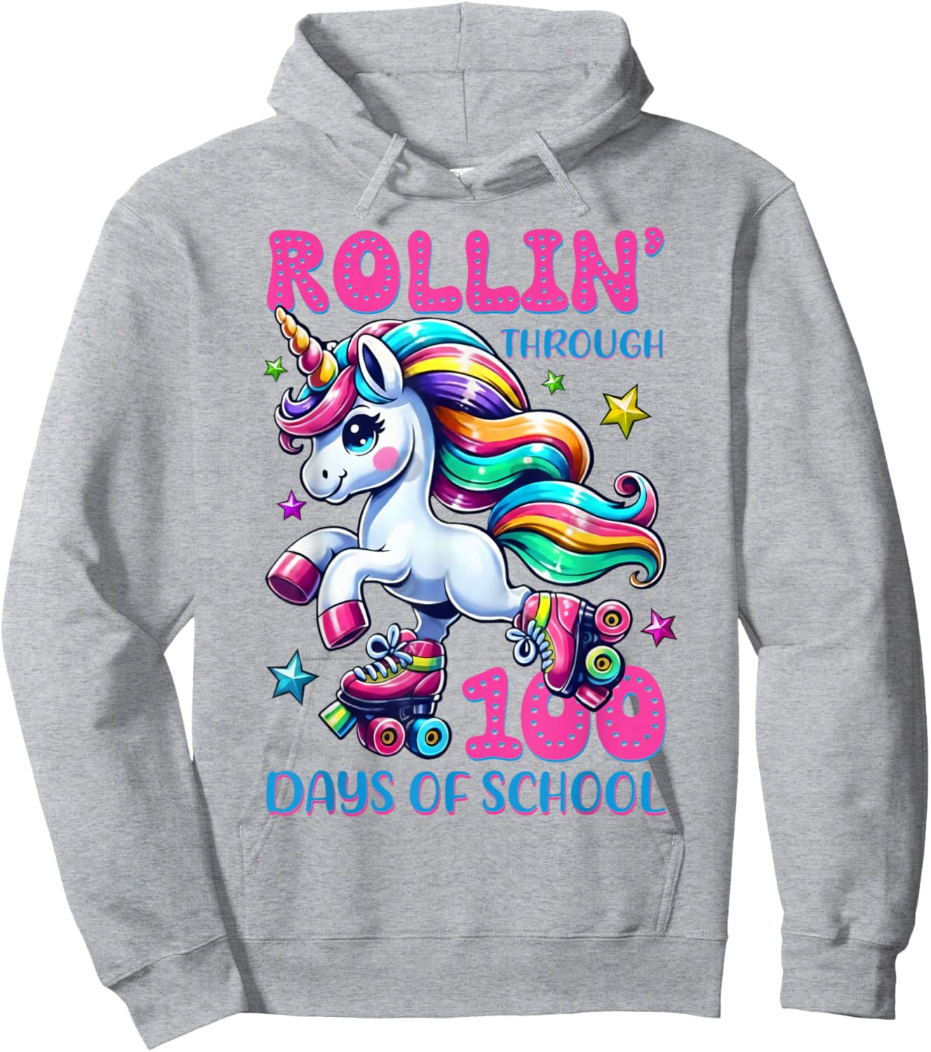 Rollin' Thought 100th Day of School Cute Unicorn Kids Girls Hoodie - Hoodie | Ash