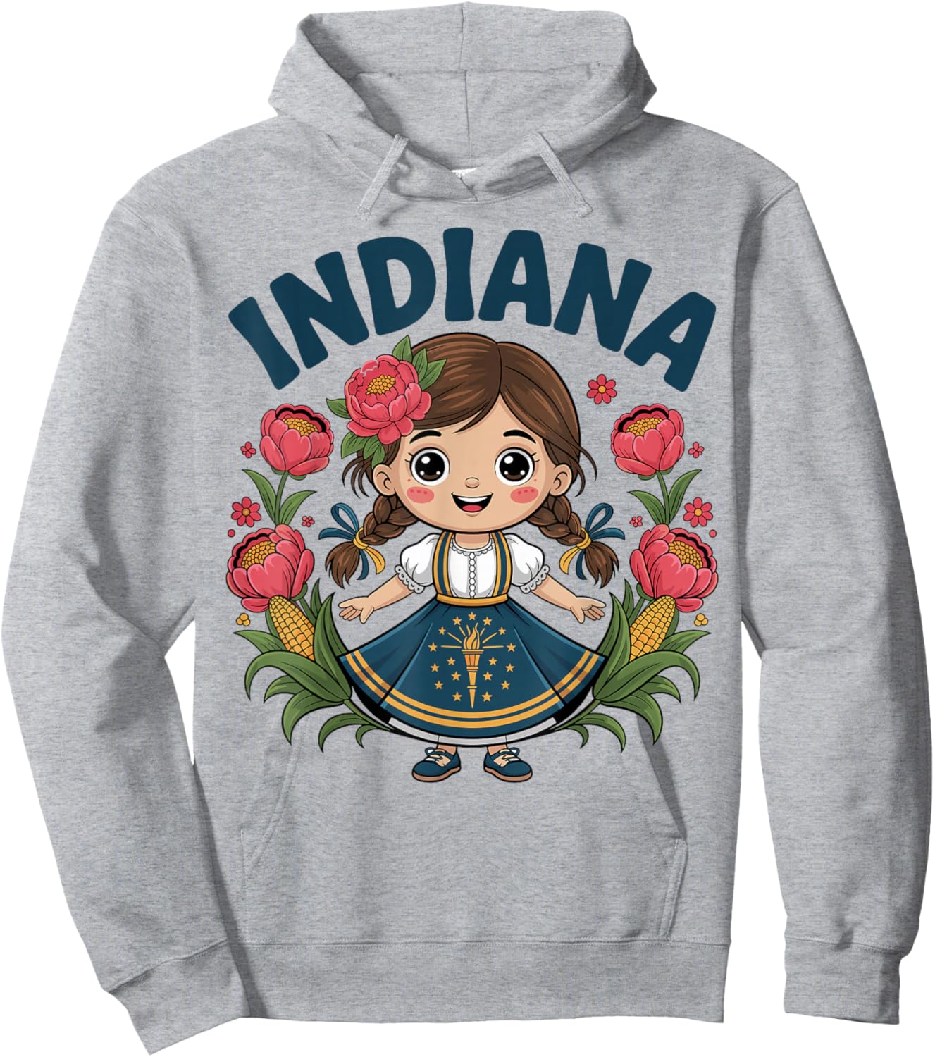 Cute Indiana Girl with State Flag Dress for Kids Hoodie - Hoodie | Ash