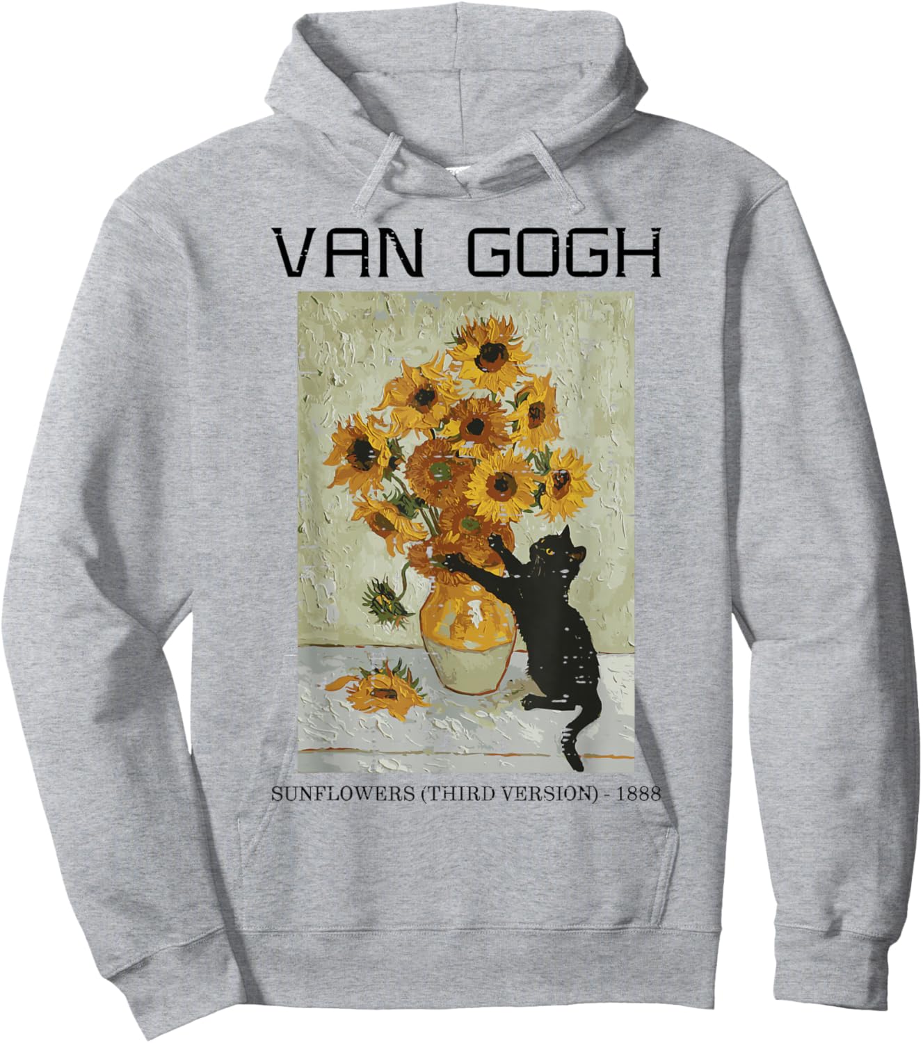 Sunflowers Cat Van Gogh Funny Painting Art Women Girls Kids Hoodie - Hoodie | Ash