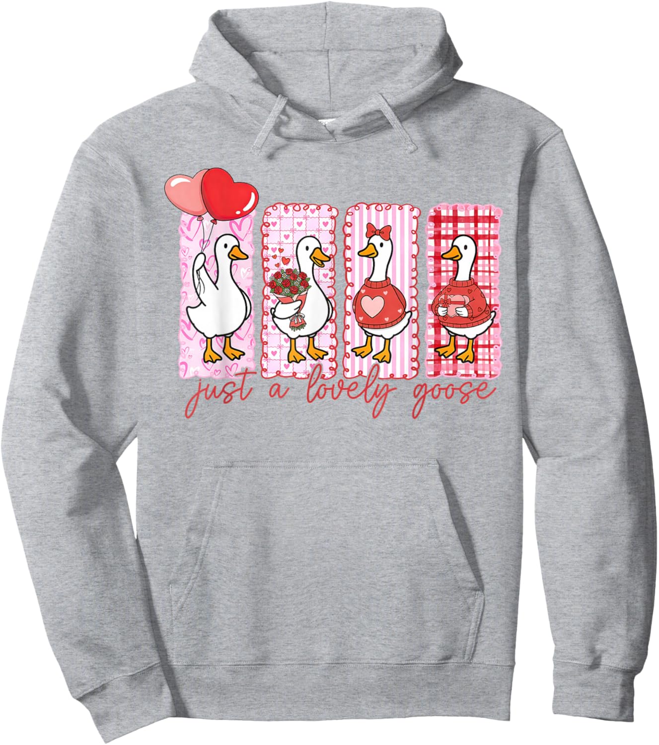 Funny Just A Lovely Goose Cute Heart Goose Valentines Day Hoodie - Hoodie | Ash
