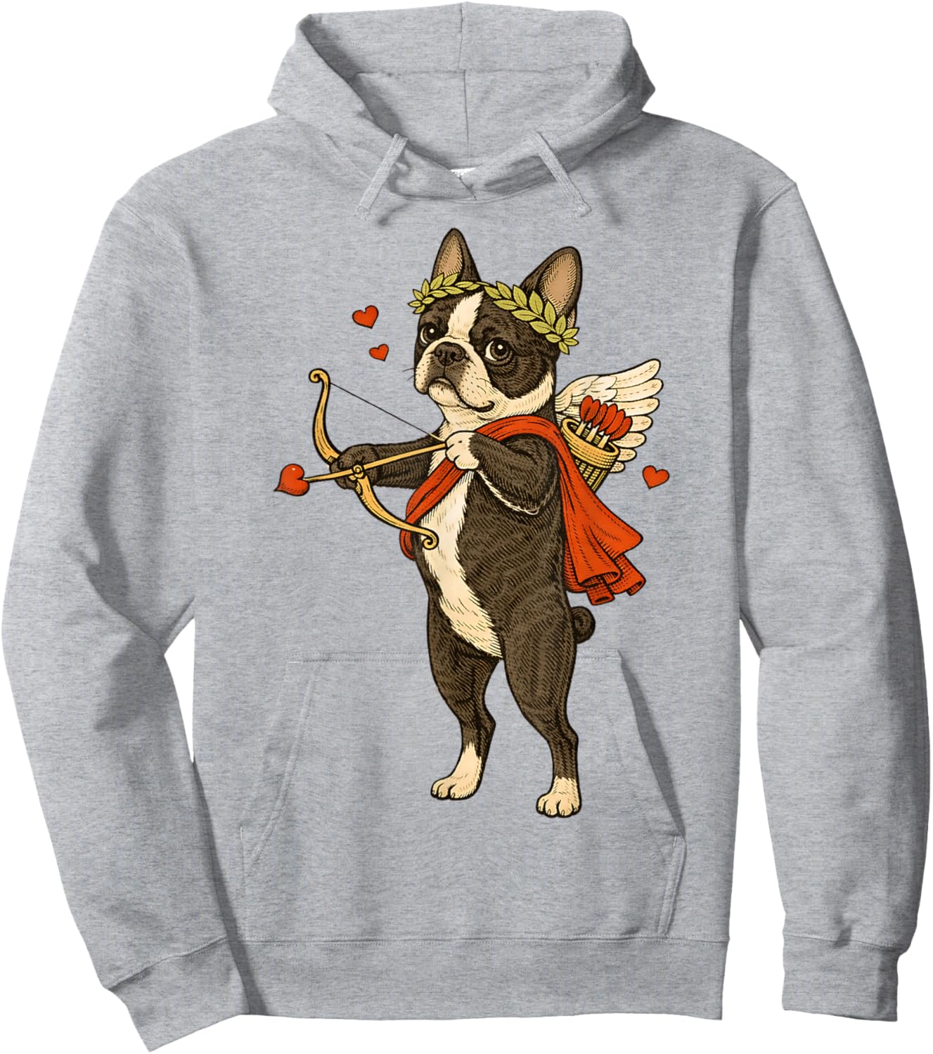 Valentine's Boston Terrier Cupid for Dog Lover Hoodie - Hoodie | Ash