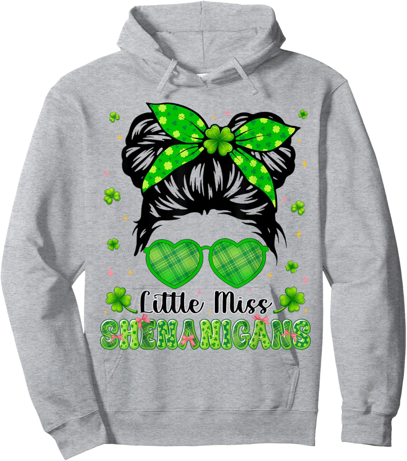 Miss Shenanigans Messy Bun Shamrock St Patricks Irish Girl Hoodie - Hoodie | Ash