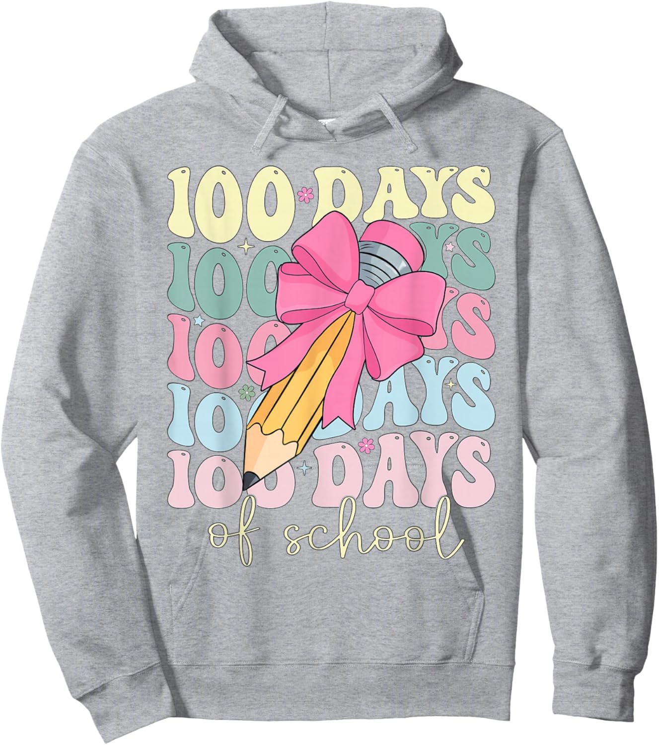 Cute Coquette Bow 100 Days of School Teacher Girls Kids Hoodie - Hoodie | Ash