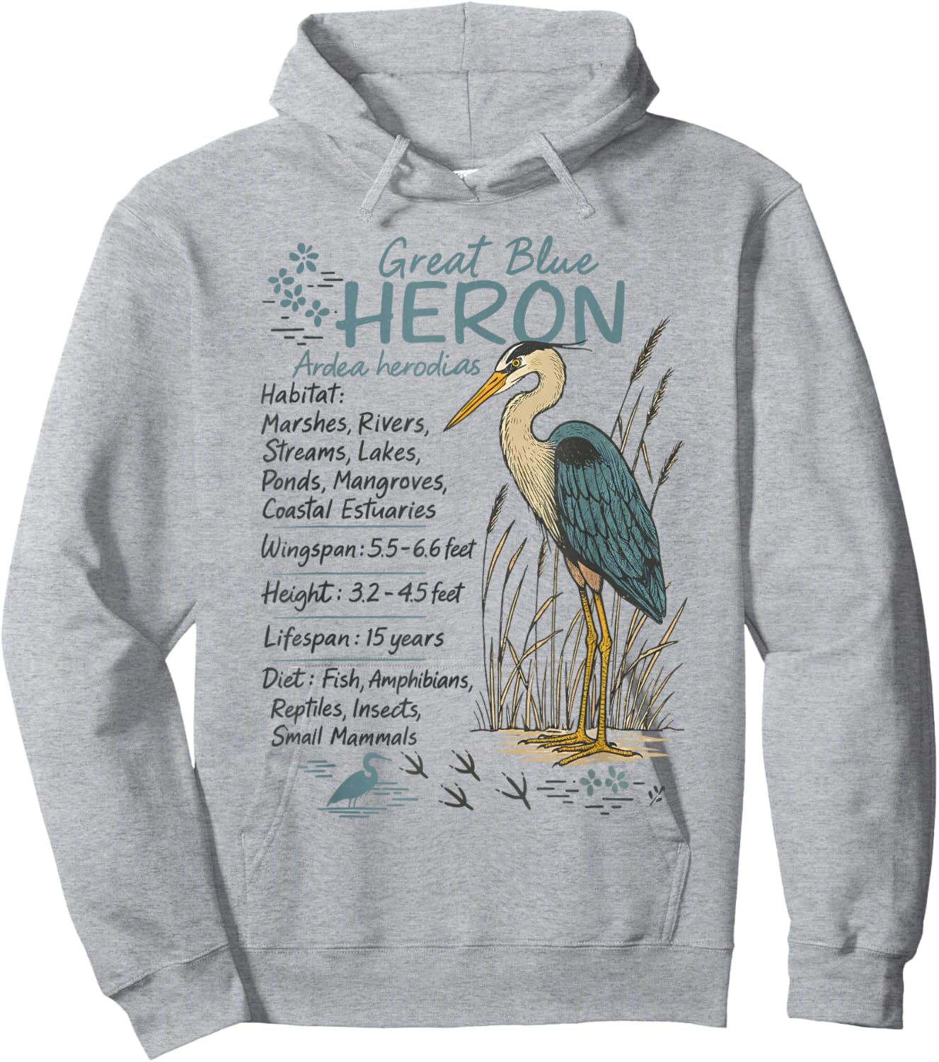 Great Blue Heron Bird Lover Wildlife Biology Bird Watching Hoodie - Hoodie | Ash
