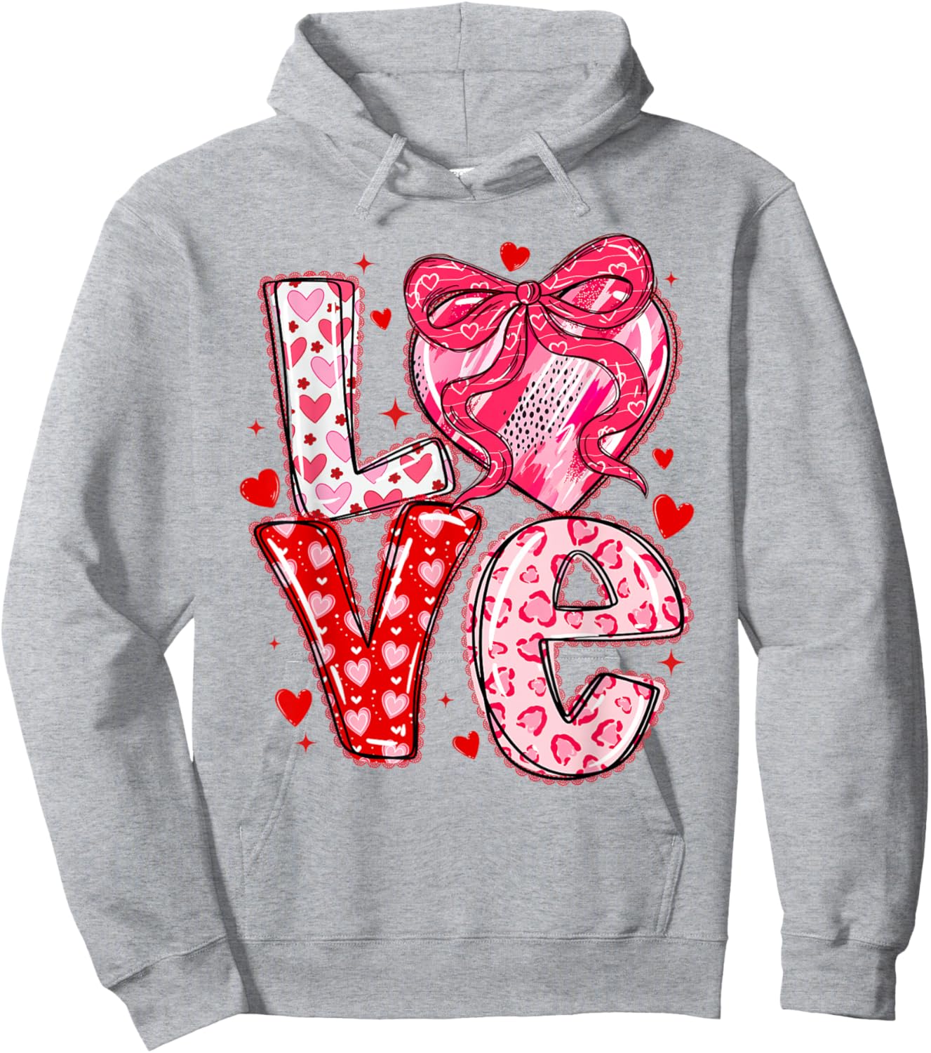 Valentines Day Love Hearts Leopard Coquette Bow Women Girls Hoodie - Hoodie | Ash