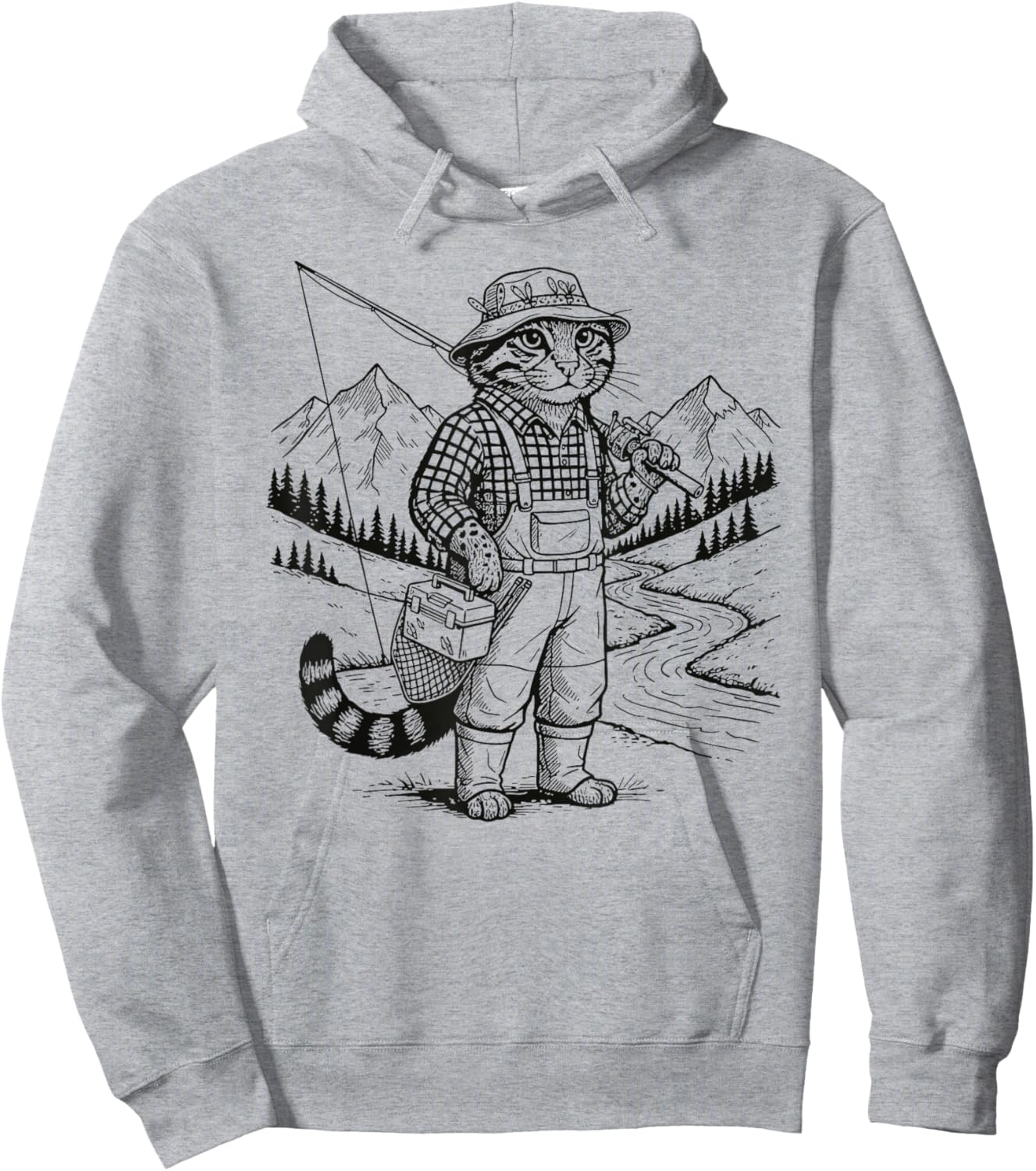 Fish Cat Fisherman Hoodie - Hoodie | Ash