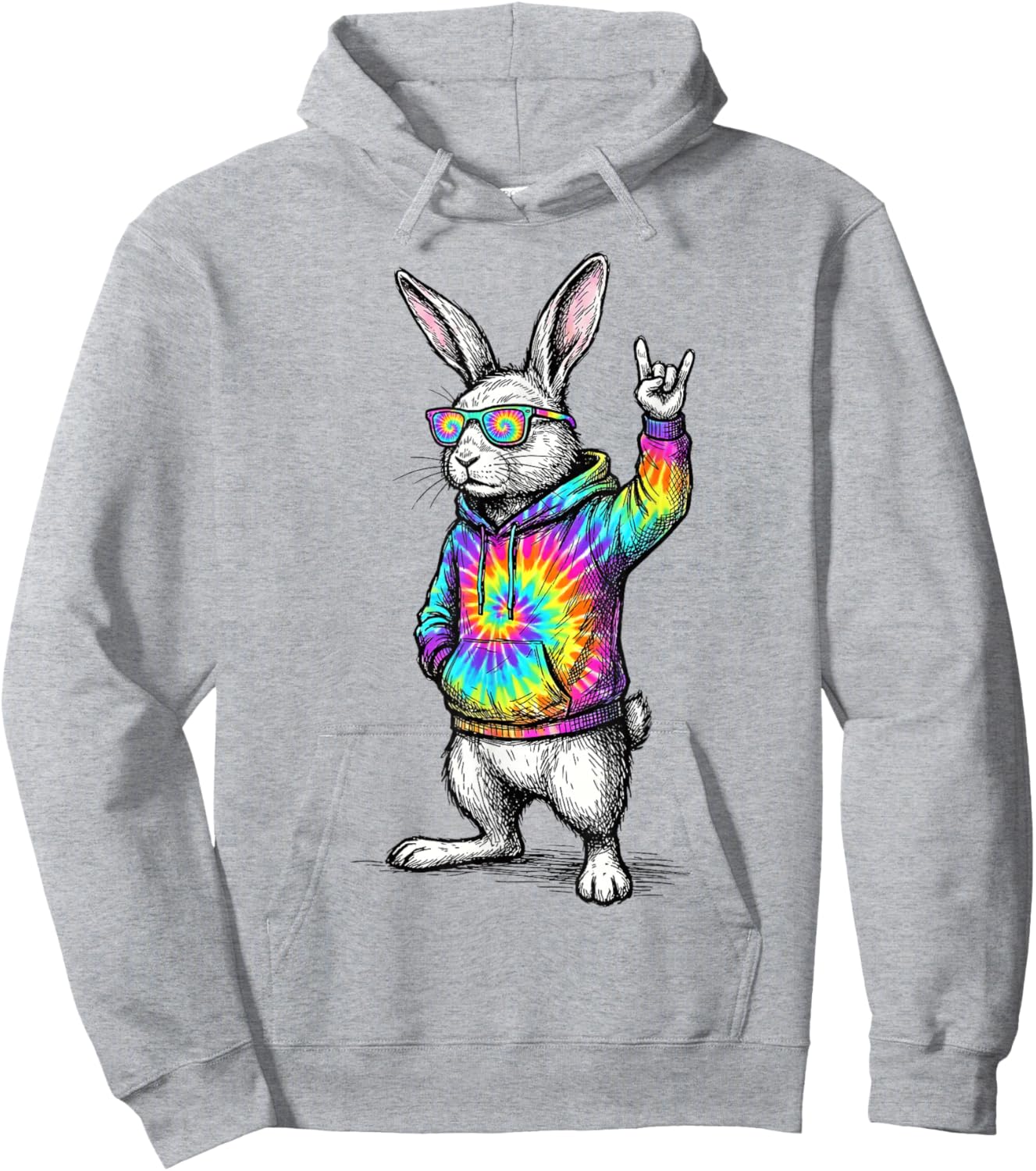 Cute Easter Bunny Rock Rabbit Sunglasses Happy Easter Hoodie - Hoodie | Ash