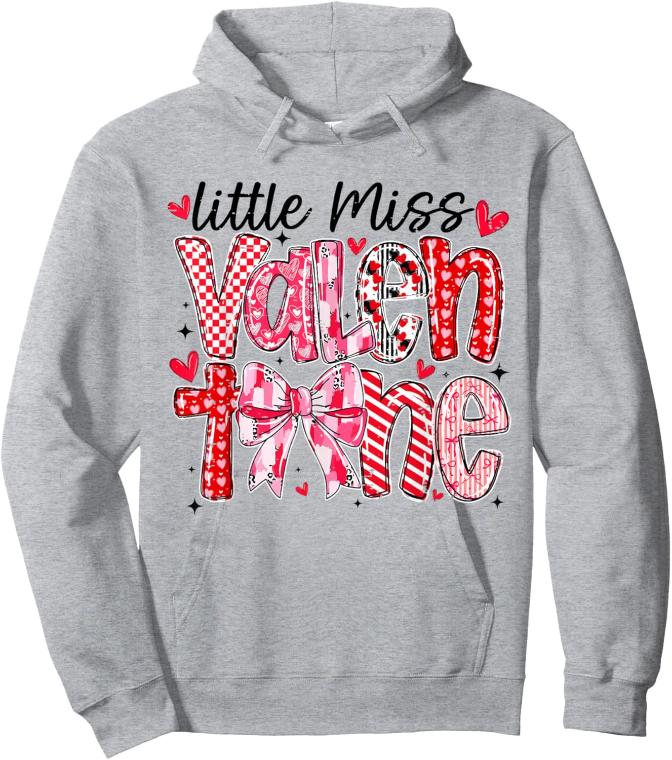 Coquette Bow Little Miss Valentine Girly Love Heart XOXO Hoodie - Hoodie | Ash