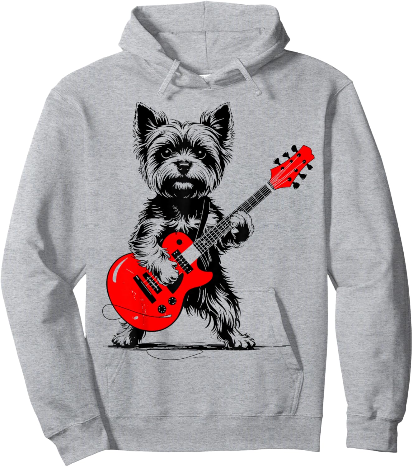 Vintage Yorkie Rock Funny Dog Playing Guitar Rock Style Hoodie - Hoodie | Ash