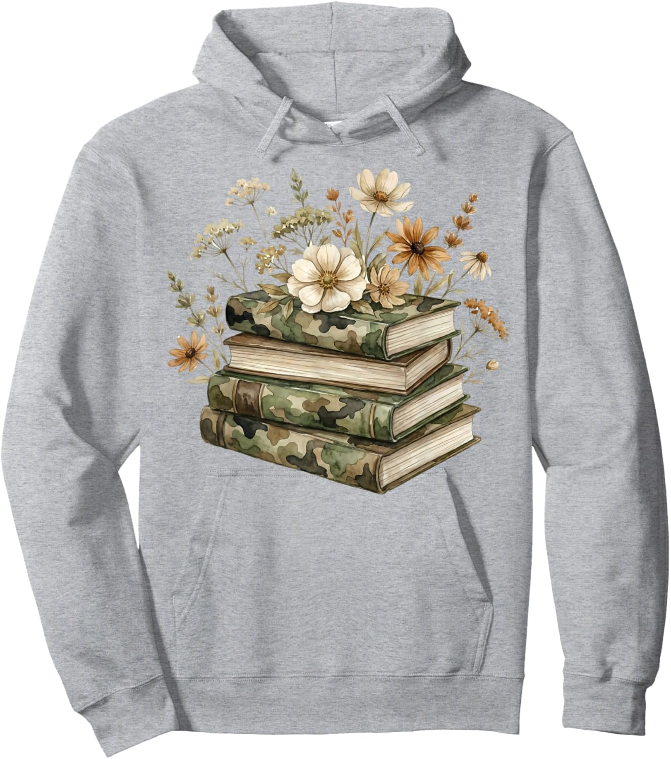 Floral Boho Flowers Books Camo Teacher Wildflowers Reading Hoodie - Hoodie | Ash