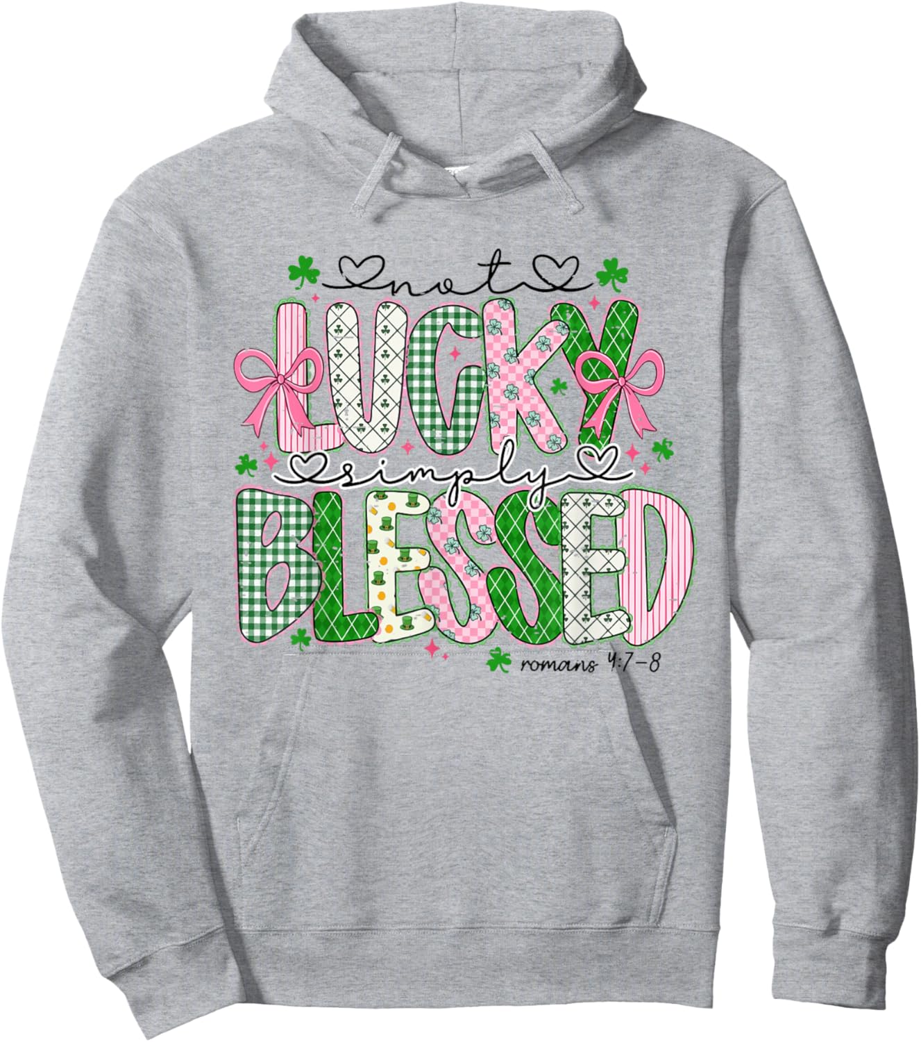 Lucky Shamrock Bow St Patricks Day Not Lucky Simply Blessed Hoodie - Hoodie | Ash