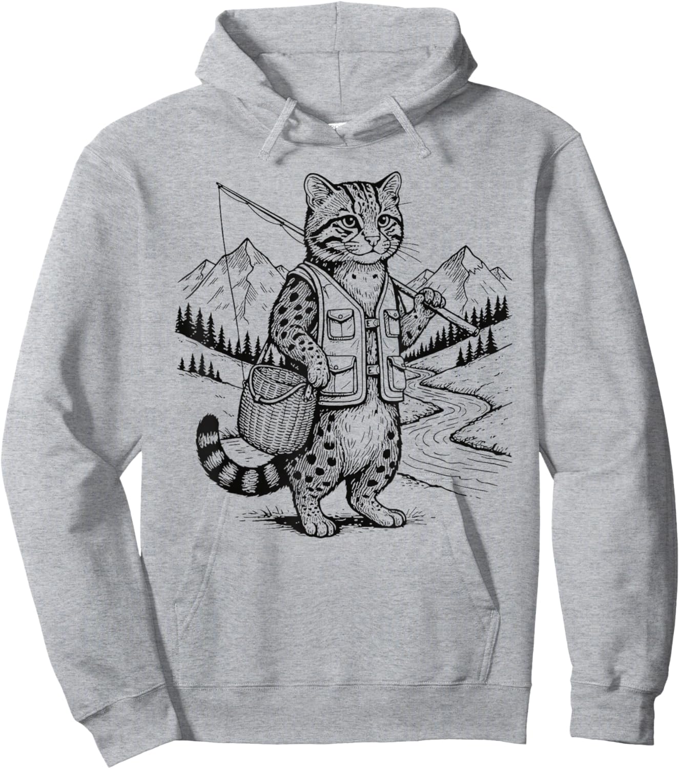 Fish Cat Fisherman Hoodie - Hoodie | Ash