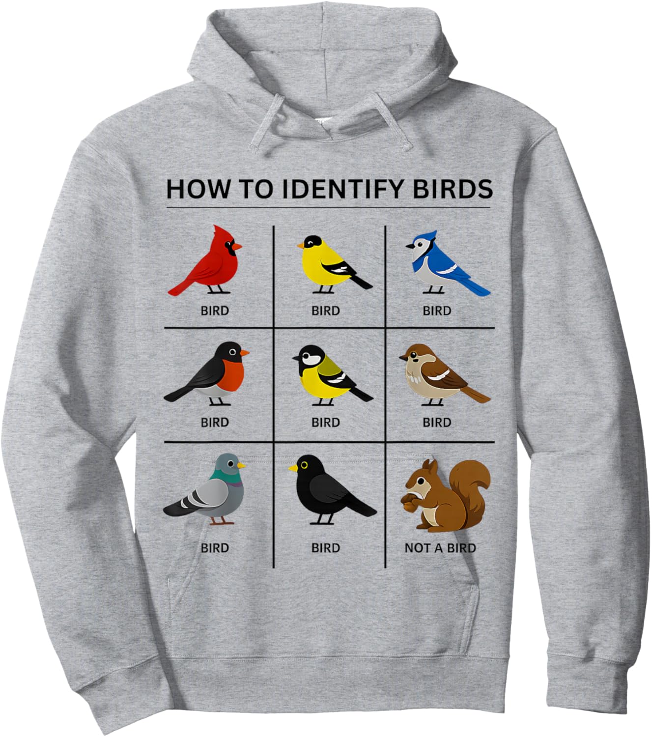 How to Identify A Bird Funny Birdwatching Cute Squirrel Joke Hoodie - Hoodie | Ash