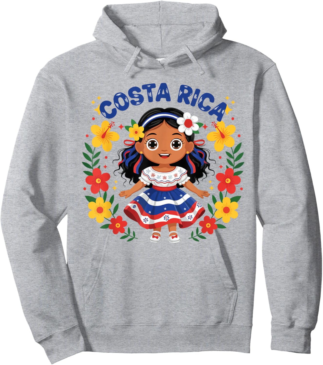 Costa Rica Costa Rican Girl Traditional Dress Flowers Hoodie - Hoodie | Ash
