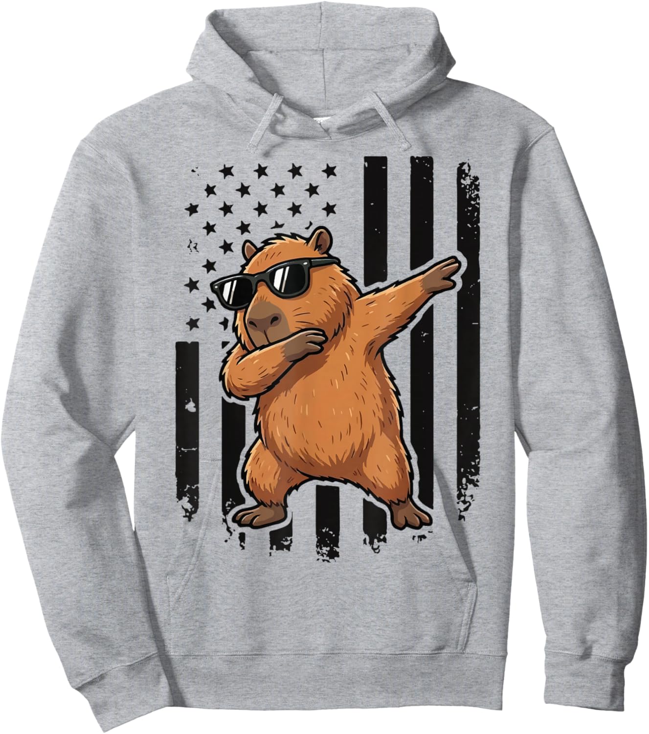 Capybara Dabbing USA Flag America Hoodie - Hoodie | Ash