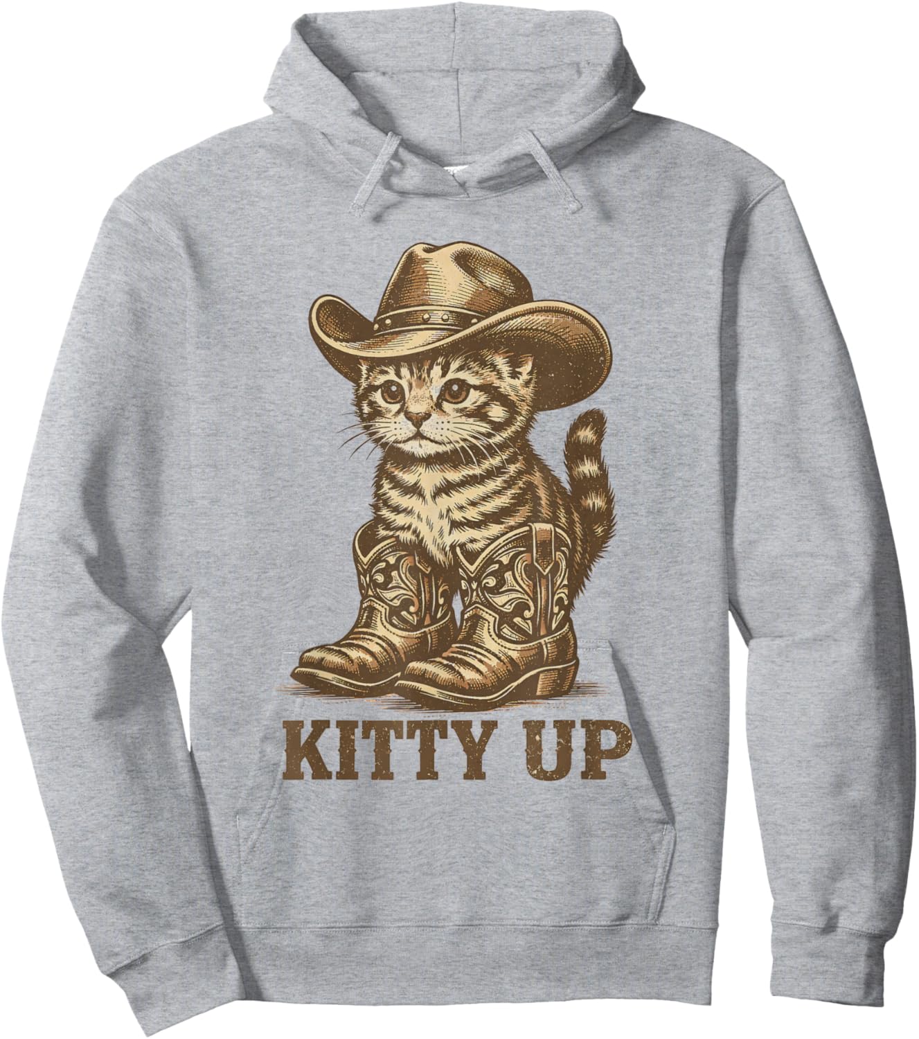 Kitty Up Vintage Western Country Music Funny Cowboy Cat Hoodie - Hoodie | Ash