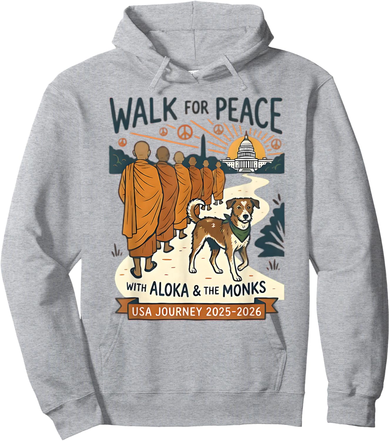 Walk for Peace Monks Dog USA Journey 2025-2026 Vintage Zen Hoodie - Hoodie | Ash