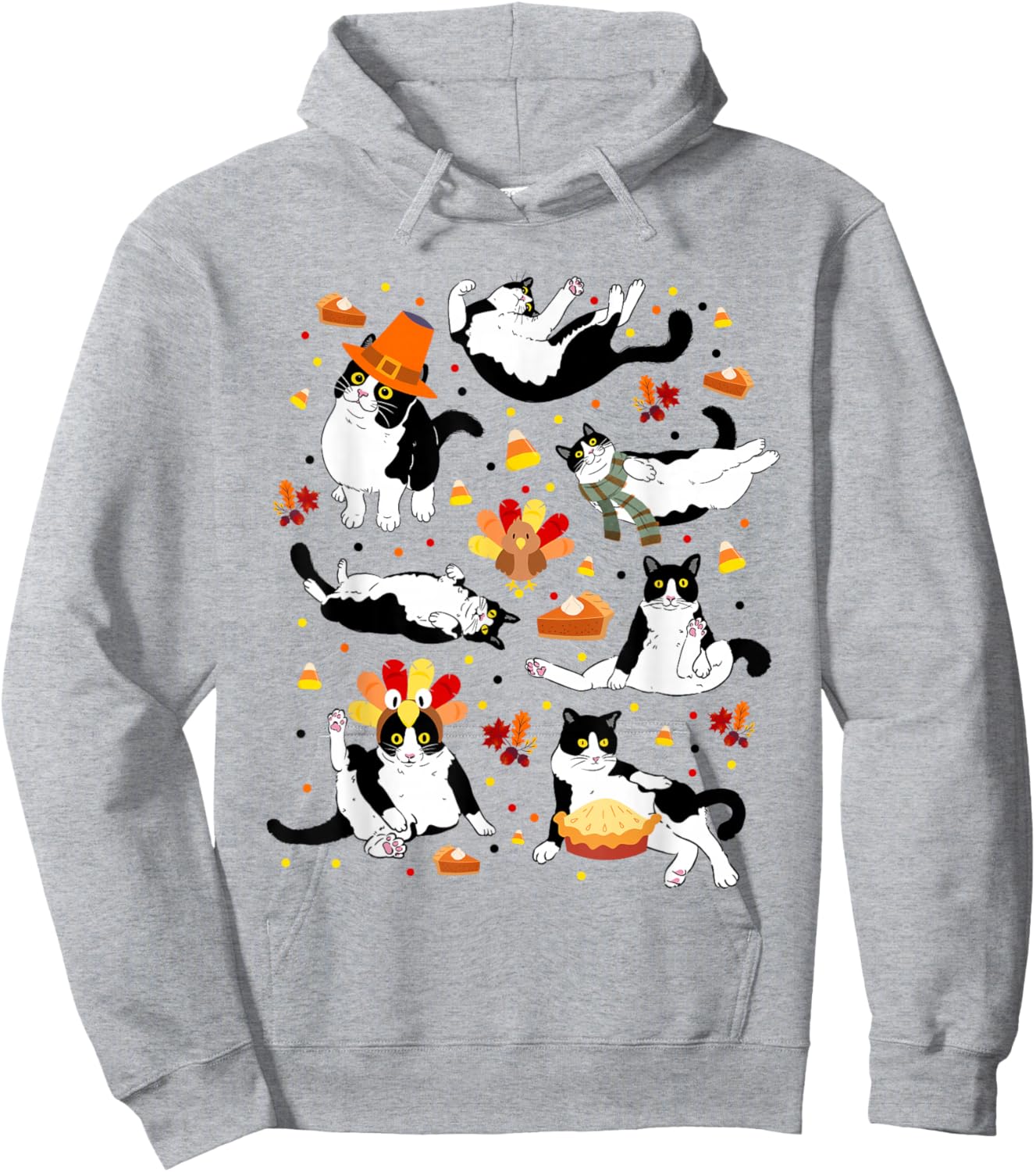 Funny Tuxedo Cat Fall Season Cute Cat Autumn Kids Men Women Hoodie - Hoodie | Ash