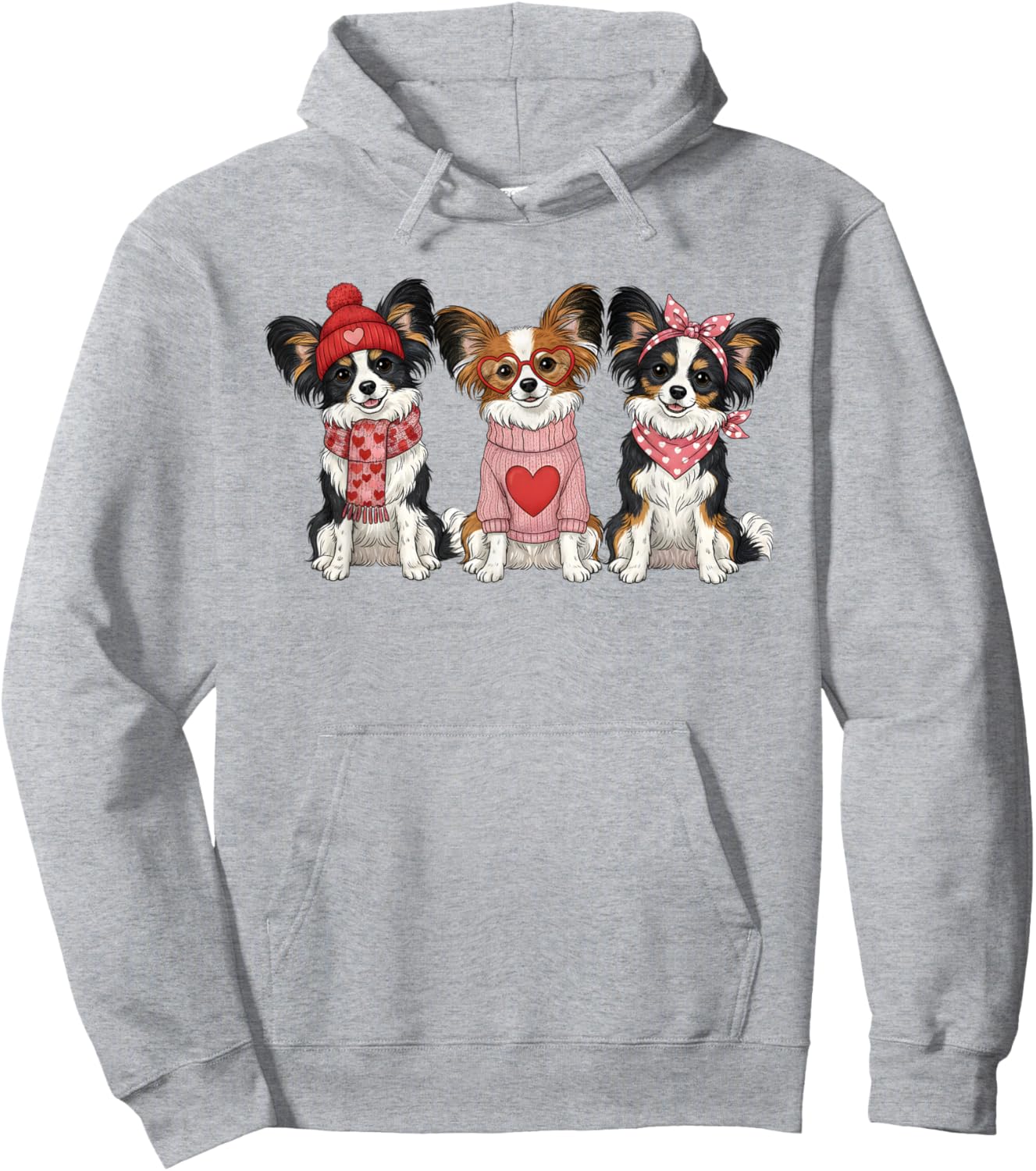 Cute Papillon Dog Valentine Hoodie - Hoodie | Ash