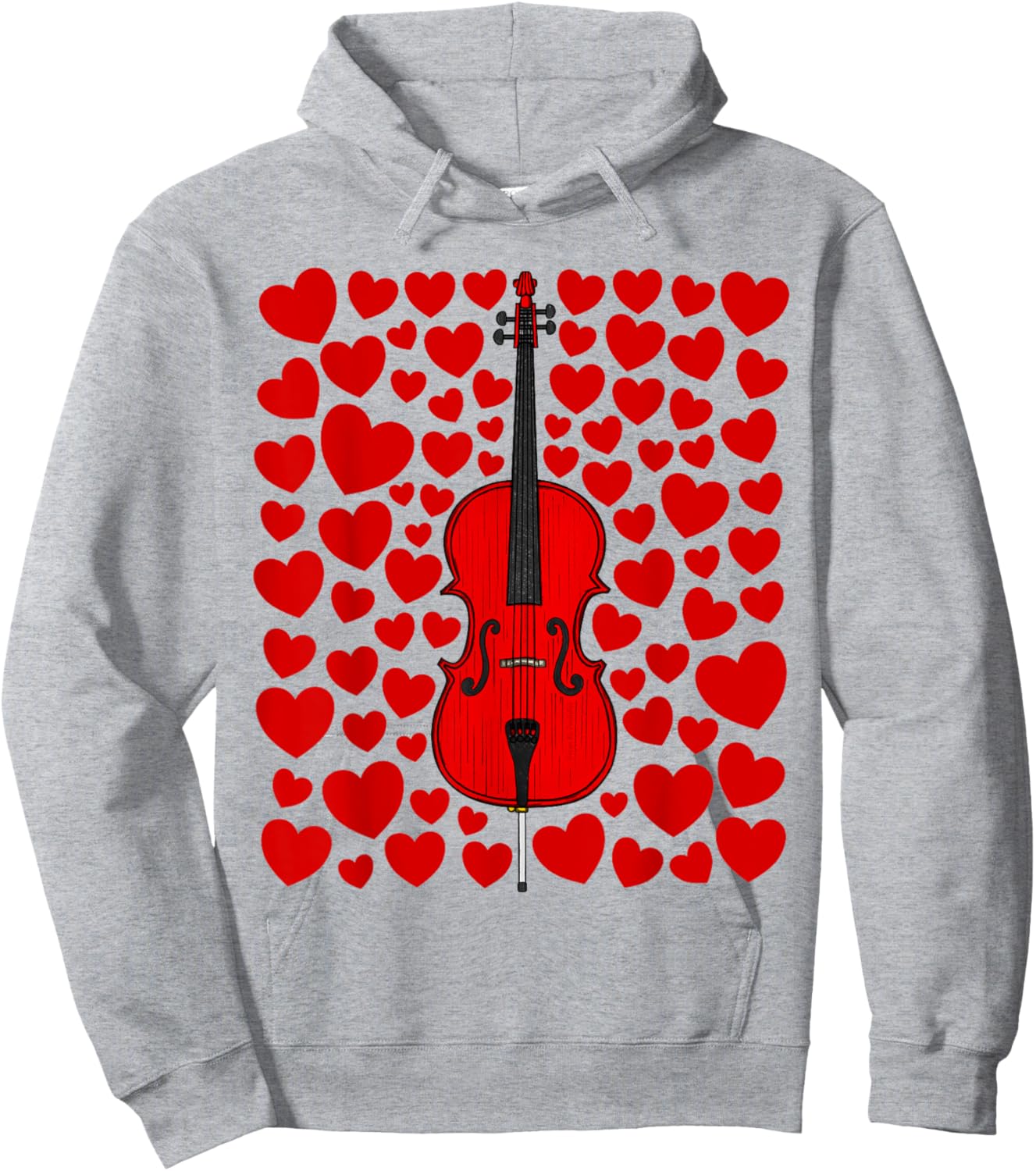Cello with Hearts, Cellist Valentines Wedding Musician Hoodie - Hoodie | Ash