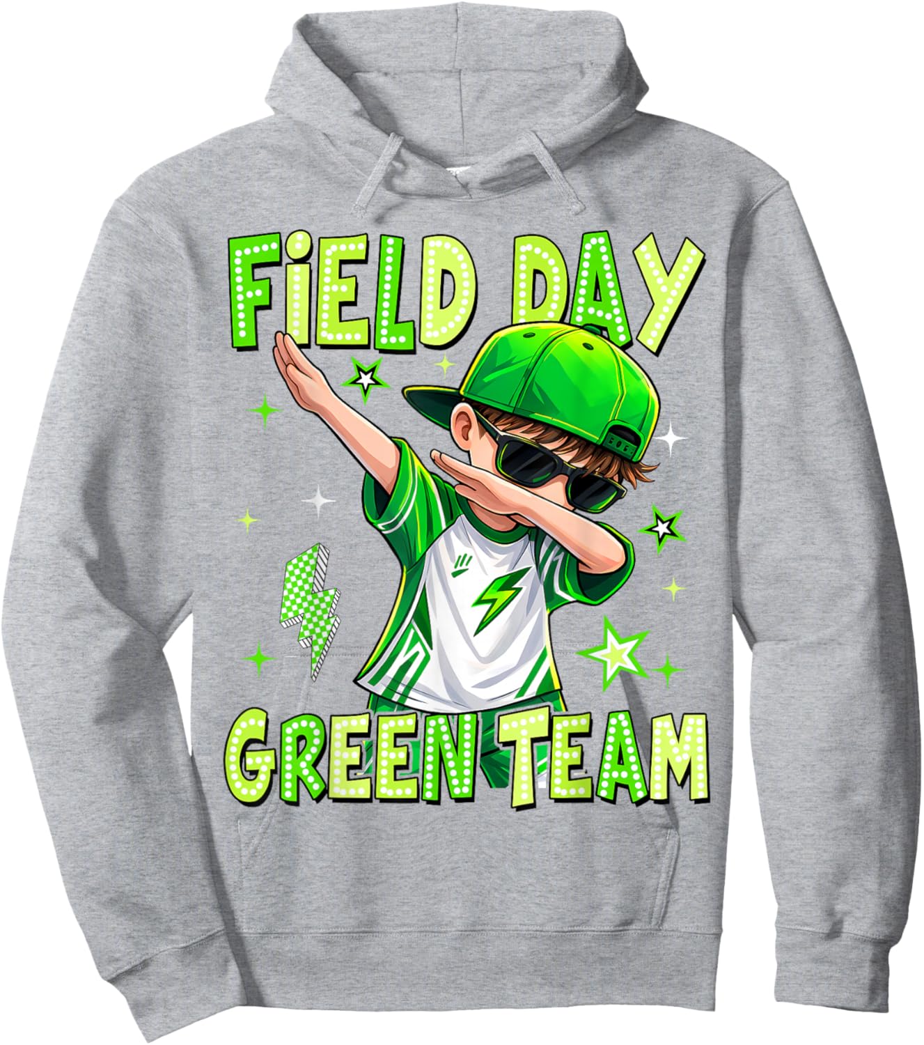 Field Day Green Team Dabbing Boys Kids Games Field Trip Fun Hoodie - Hoodie | Ash