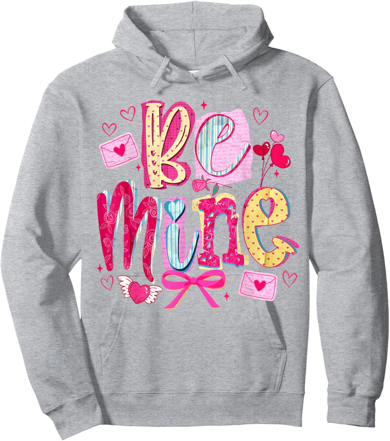 Pink Be Mine Vintage Coquette Bow Hearts Valentine Cupid Hoodie - Hoodie | Ash