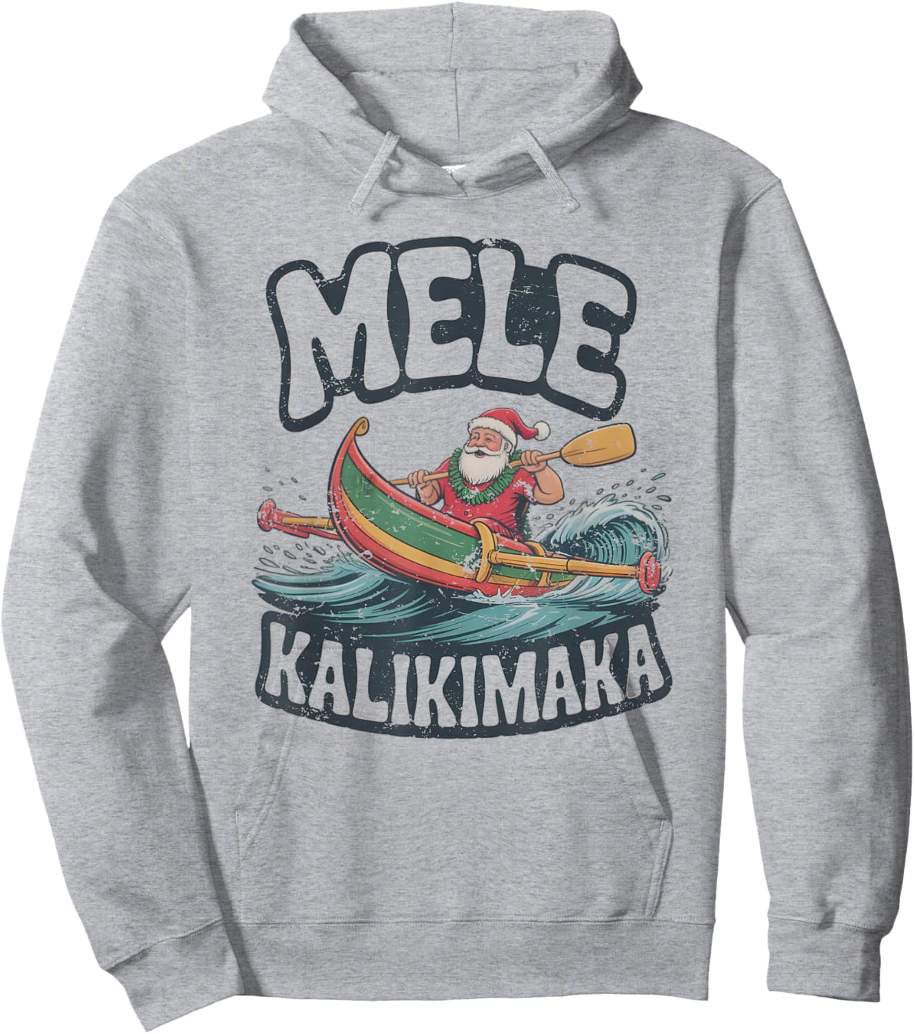 Mele Kalikimaka Santa Outrigger Canoe Retro Hawaii Surf Hoodie - Hoodie | Ash