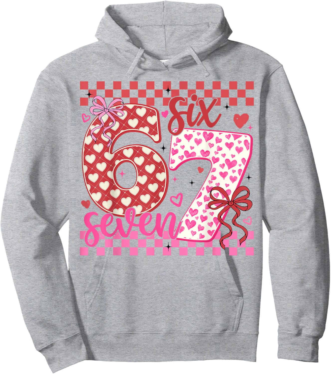 Valentine 67 Funny Six Seven Meme Coquette Bow Women Kid Hoodie - Hoodie | Ash
