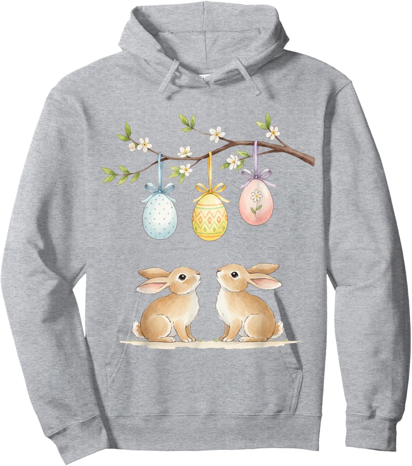 Cute Easter Bunny Pastel Eggs Spring Holiday Design Hoodie - Hoodie | Ash