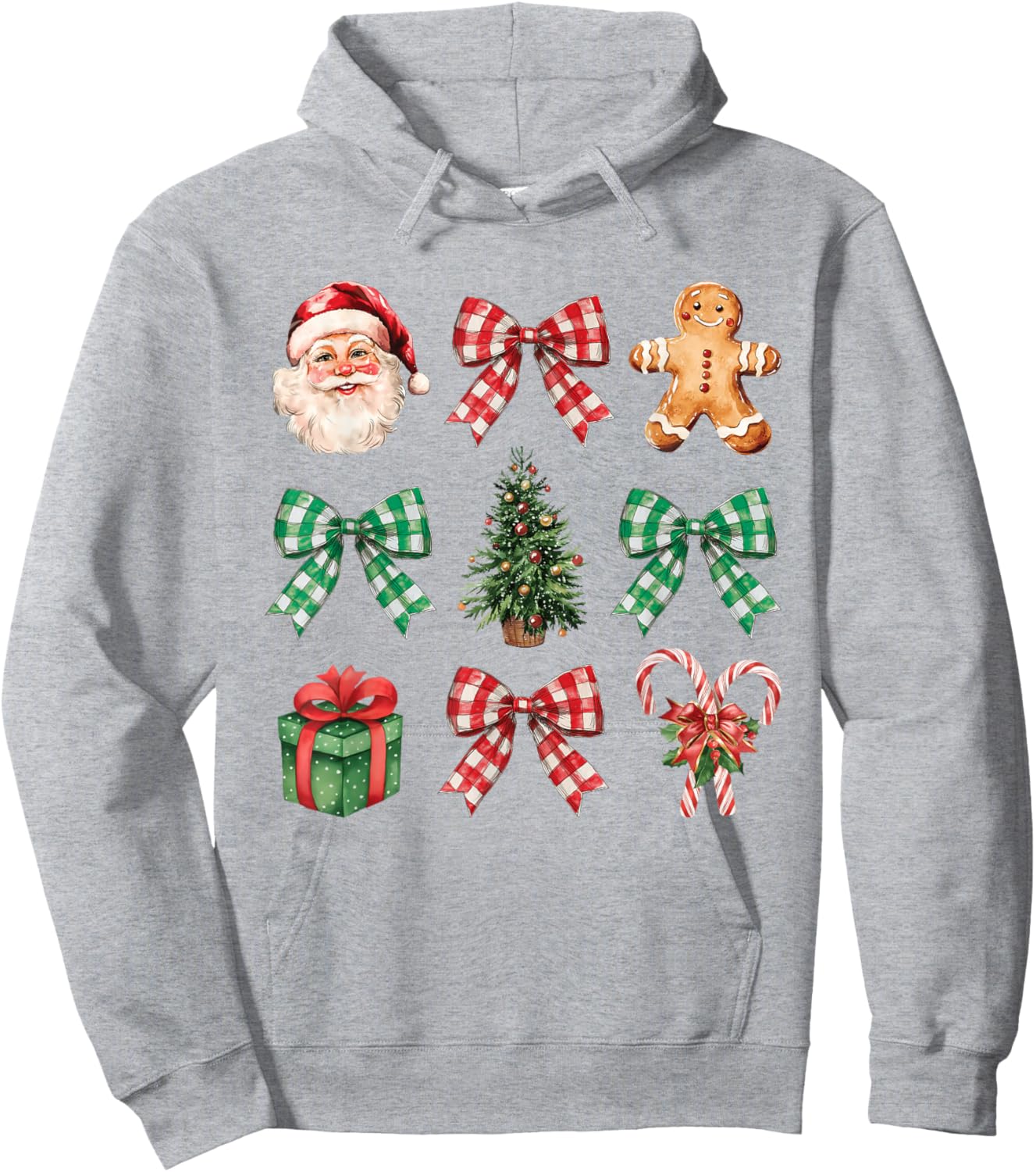 Coquette Bow Christmas Tree Santa Gingerbread Candy Cane Hoodie - Hoodie | Ash