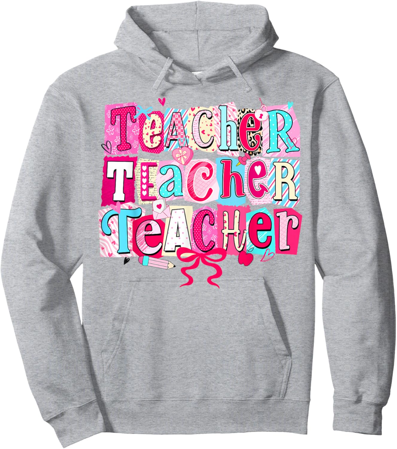 Retro Teacher Valentine Coquette Bow Teacher Valentines Day Hoodie - Hoodie | Ash
