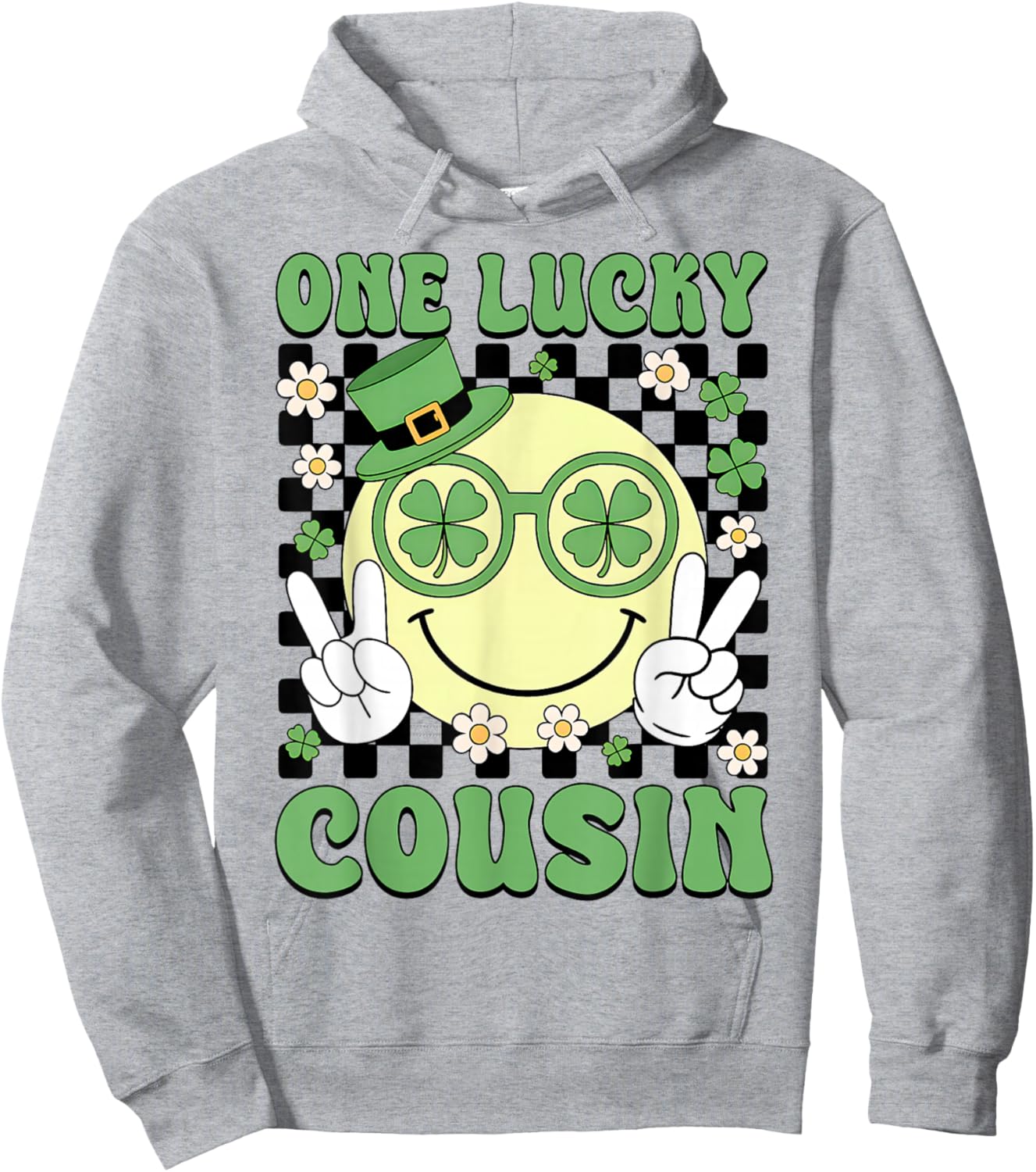 Groovy Shamrock One Lucky Cousin Happy St Patricks Day Hoodie - Hoodie | Ash