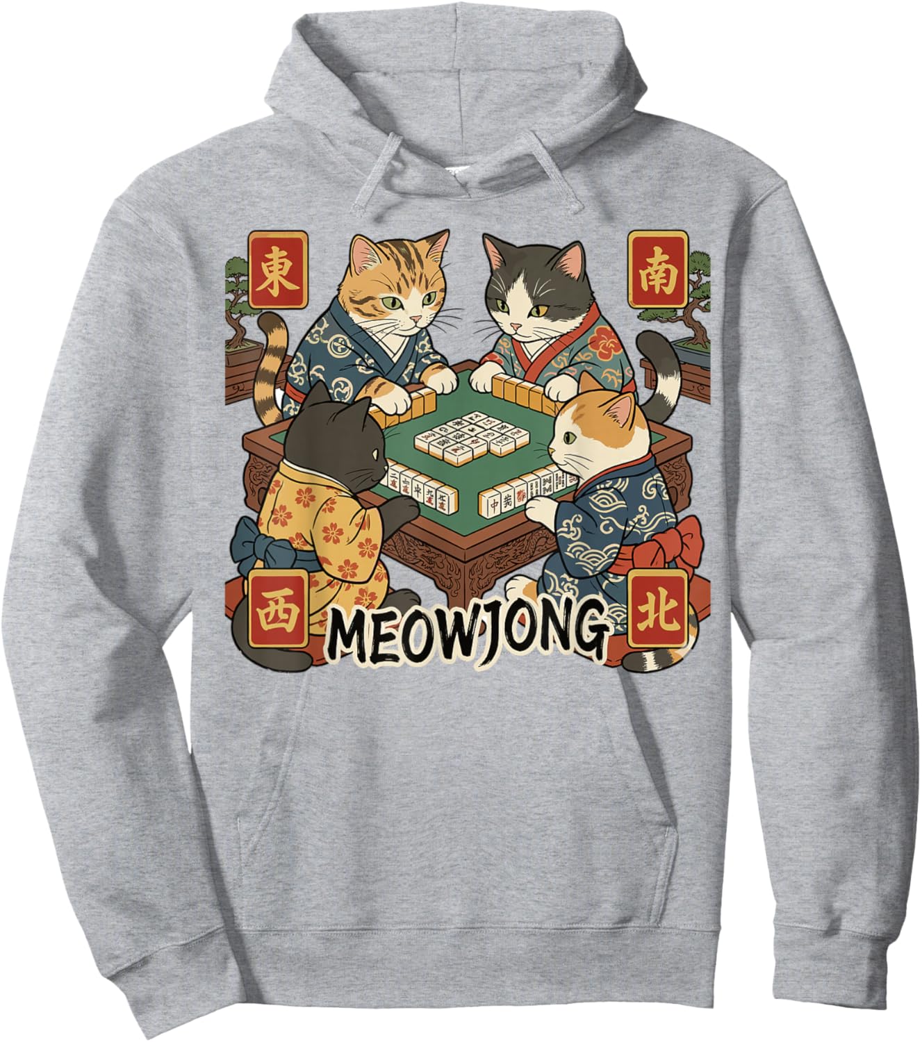 Meowjong Funny Mahjong Love Playing Chinese Game Hoodie - Hoodie | Ash
