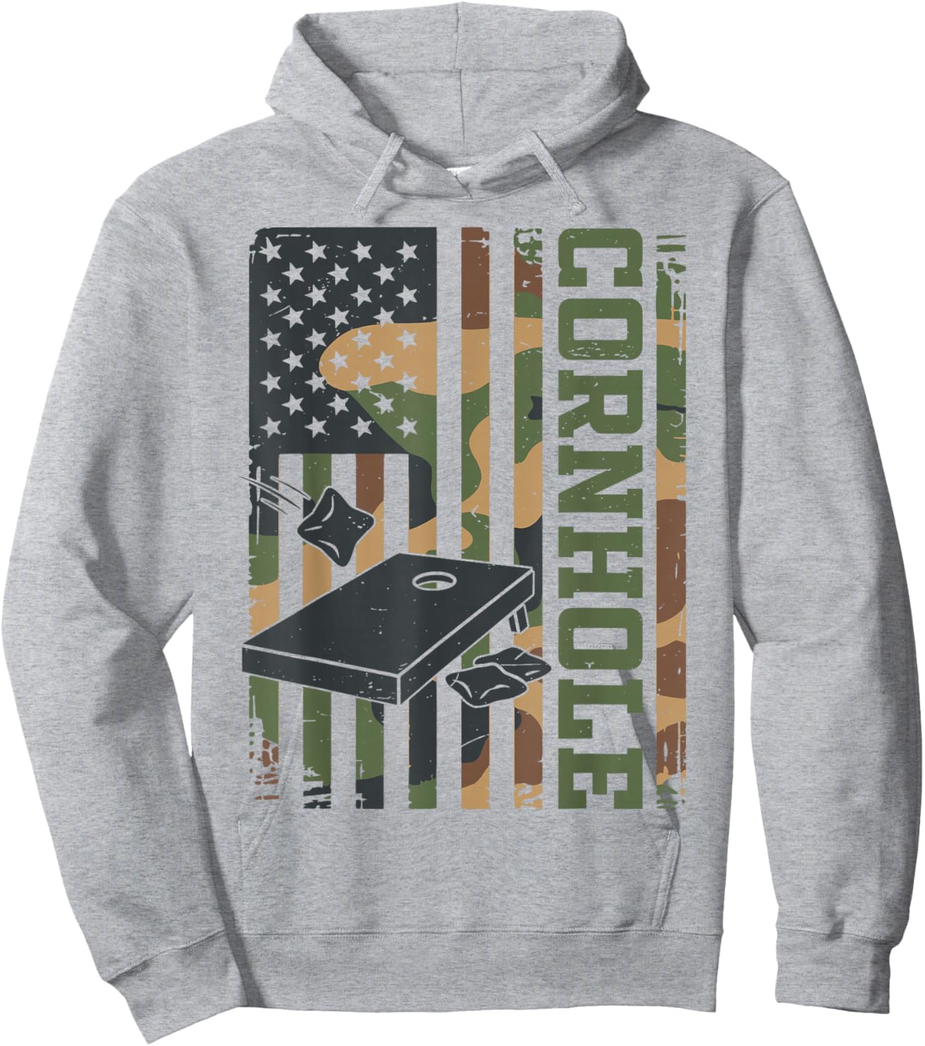 Daddy Cornhole Dad Team Camo American Flag Corn Hole Funny Hoodie - Hoodie | Ash