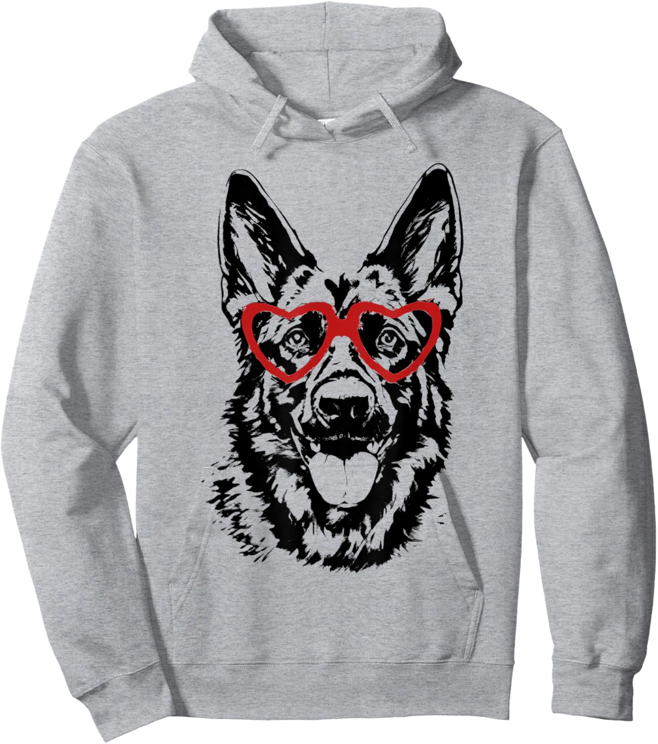 Valentine's Day German Shepherd with Heart Glasses Love Art Hoodie - Hoodie | Ash