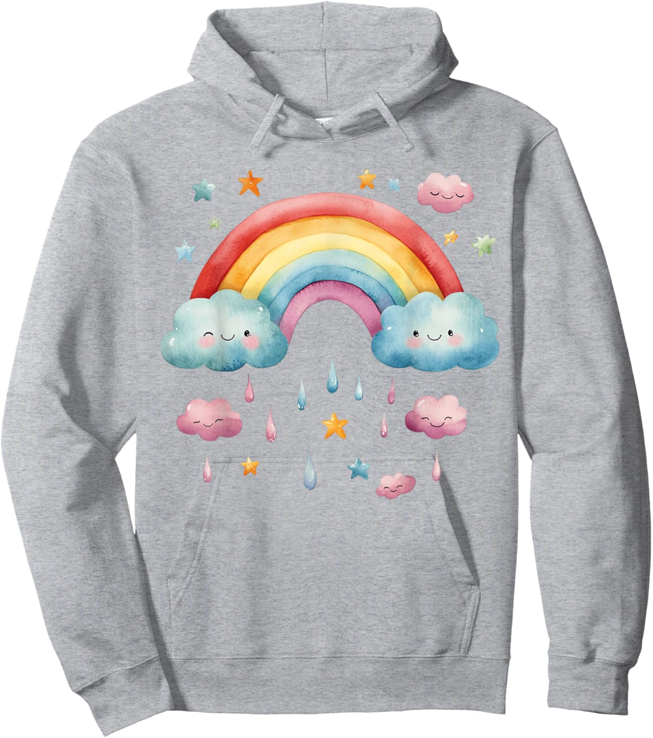 Rainbow with Cute Cloud and Rain Hoodie - Hoodie | Ash