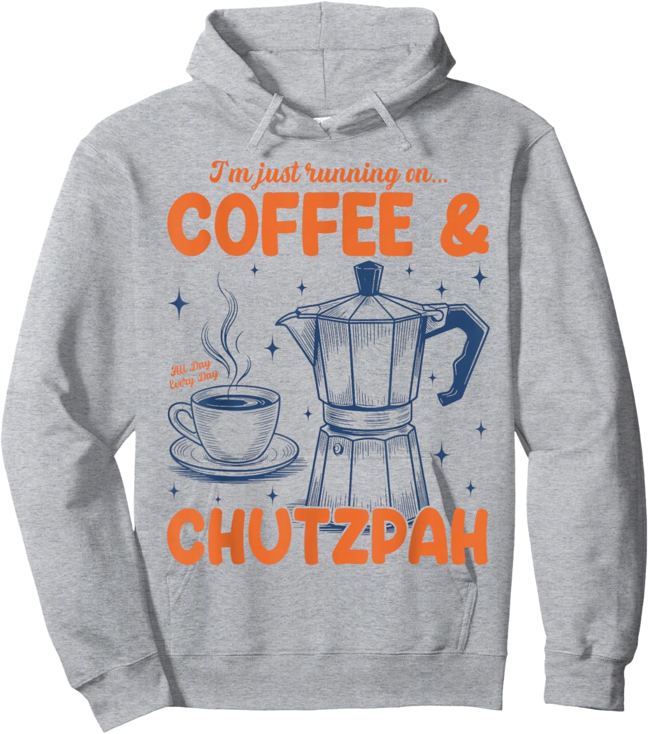 Running On Coffee & Chutzpah Retro Funny Jewish Coffee Lover Hoodie - Hoodie | Ash