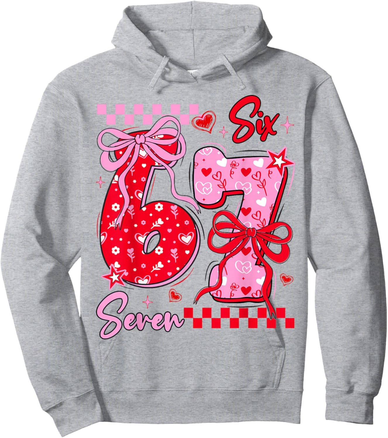 Funny Valentine’s Day 67 Meme 6 7 Valentine Bow Hearts Hoodie - Hoodie | Ash