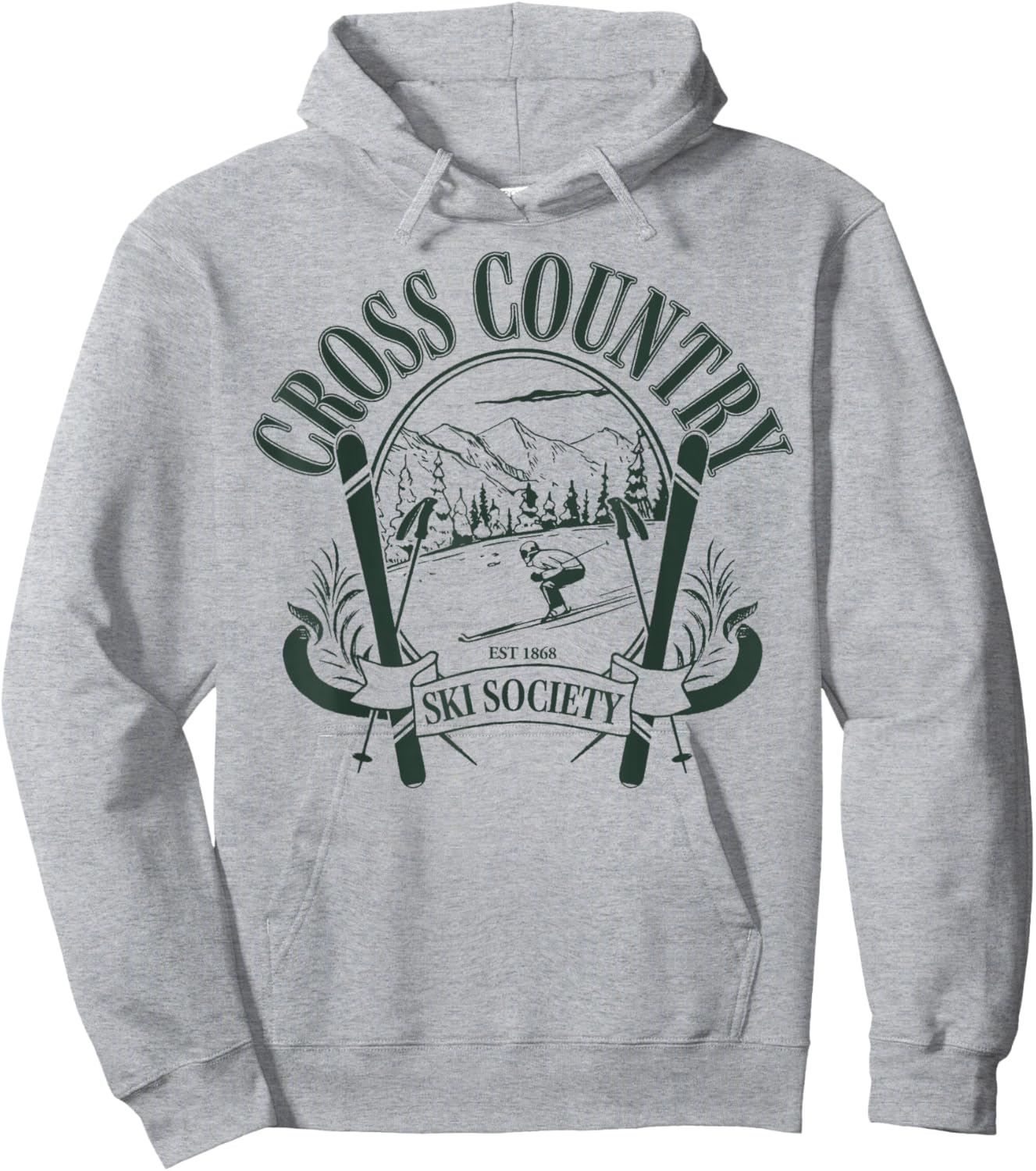 Trendy Apparel Cross Country Ski Society Est 1868 Ski Poles Hoodie - Hoodie | Ash