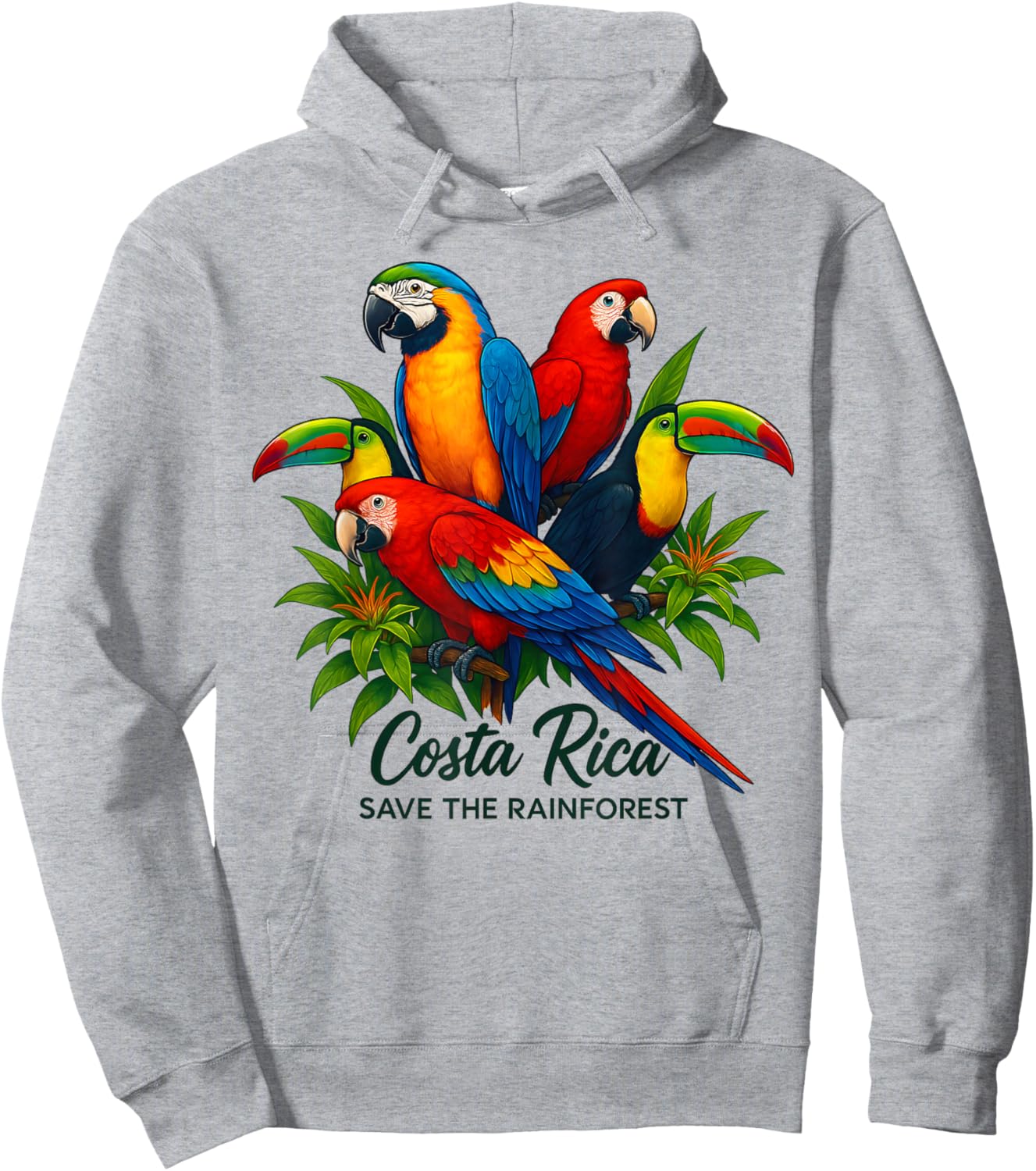 Costa Rica Save The Rainforest Birds Quetzal Macaw Toucan Hoodie - Hoodie | Ash