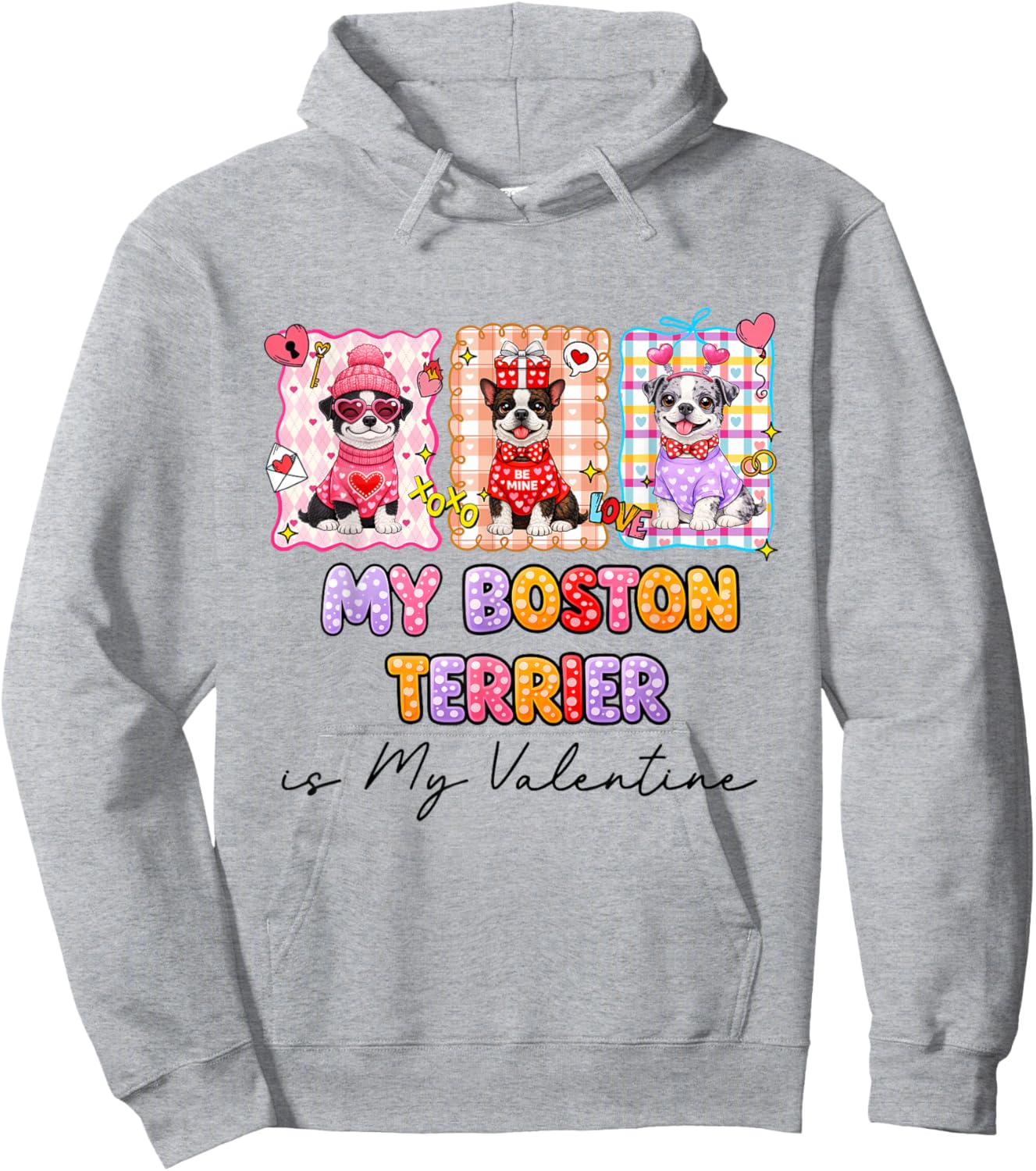 Boston Terrier is My Valentine Heart Retro Dog Love Cute Hoodie - Hoodie | Ash