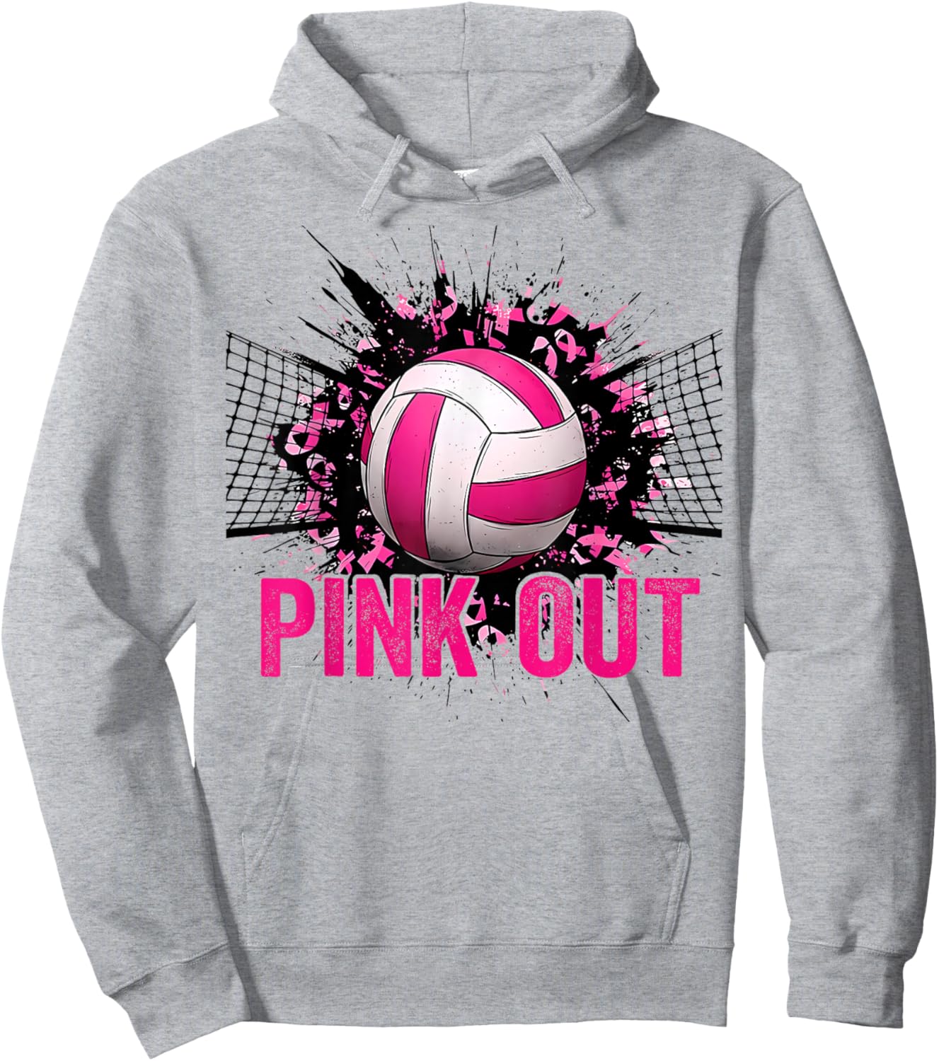 Volleyball Game Day Pink Out Breast Cancer Awareness Women Hoodie - Hoodie | Ash