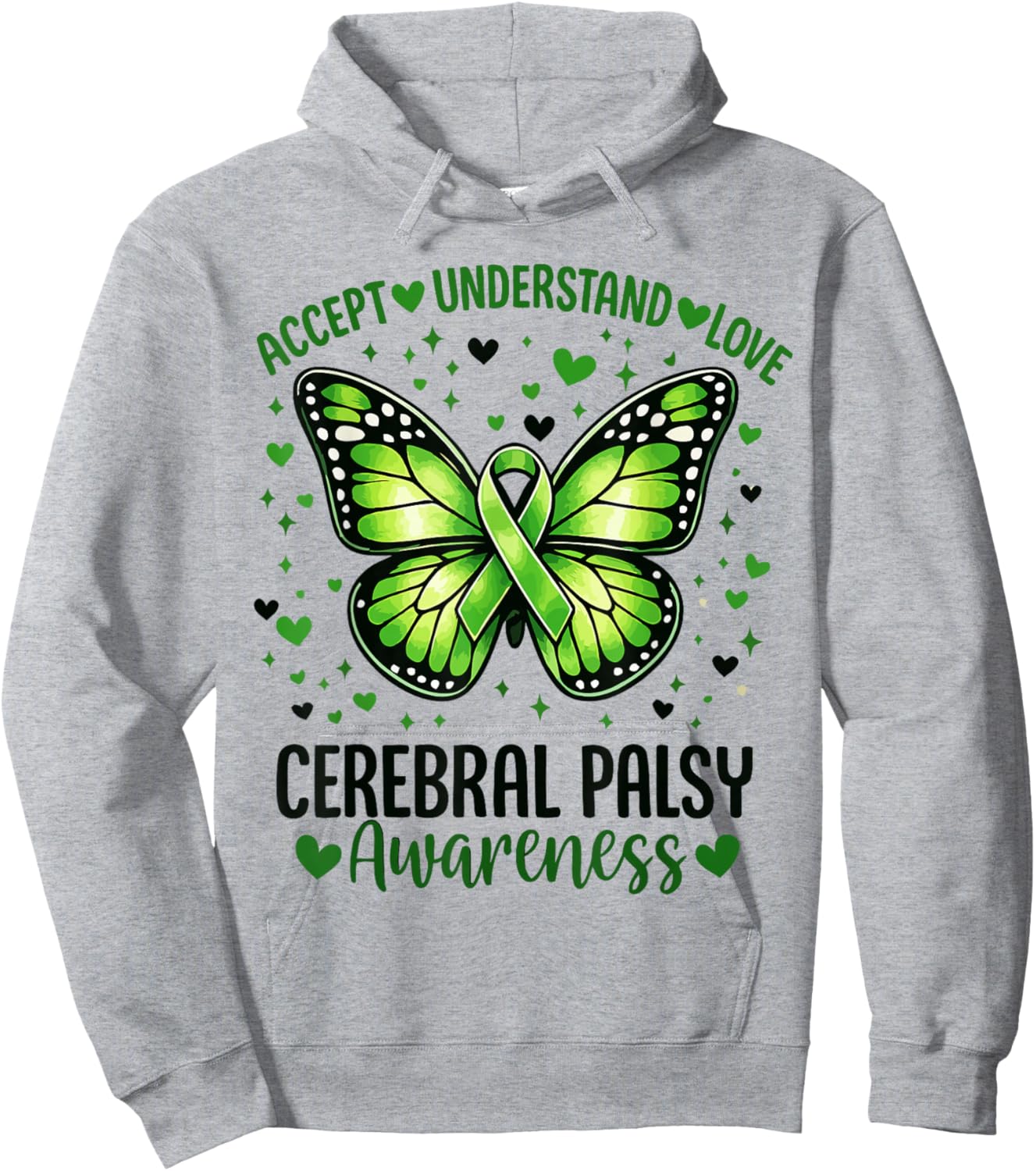 Accept Understand Love Butterfly Cerebral Palsy Awareness Hoodie - Hoodie | Ash
