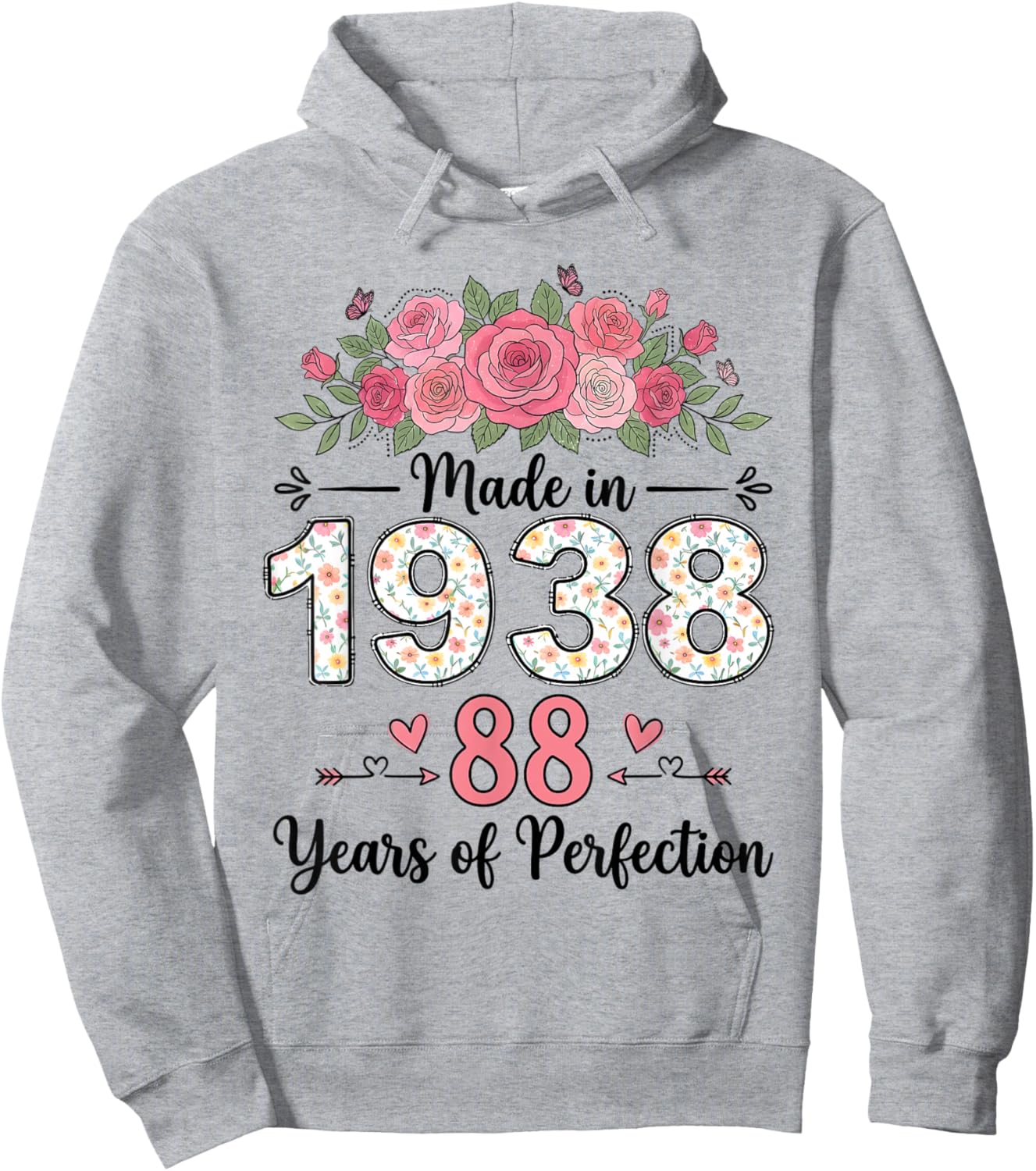 Made in 1938 Floral 88th Birthday Gifts Women 88 Years Old Hoodie - Hoodie | Ash