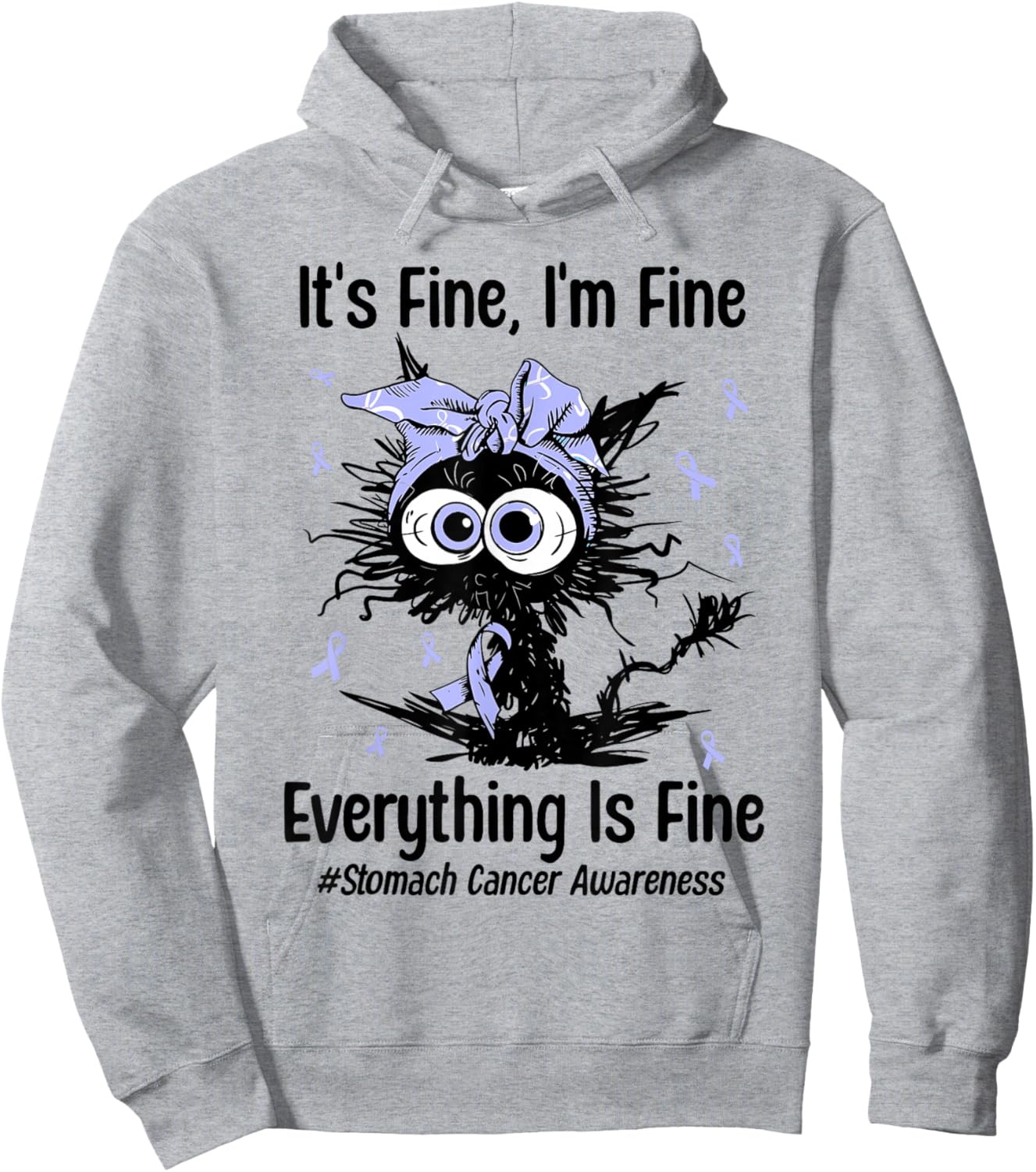 Positivity Stomach Cancer Awareness Cat Ribbon Periwinkle Hoodie - Hoodie | Ash