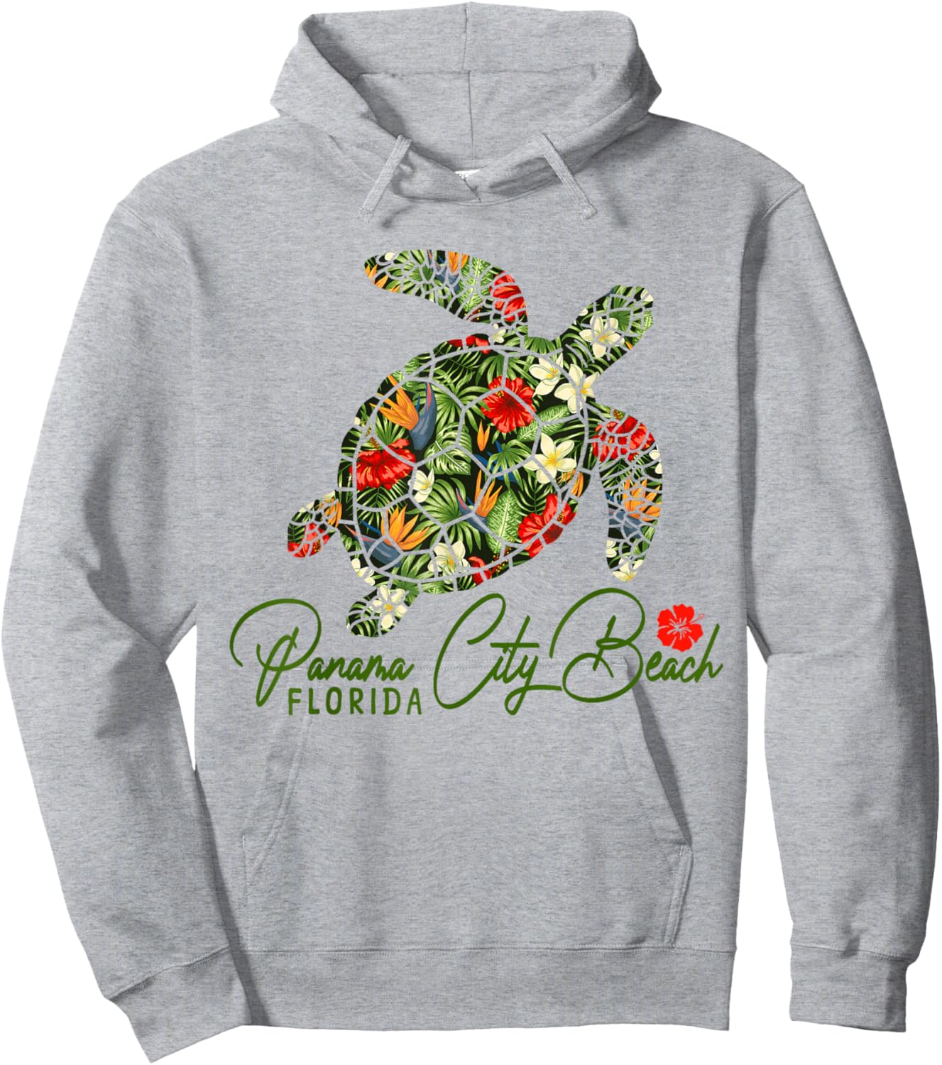 Panama City Beach Florida Sea Turtle Tropical Hibiscus Hoodie - Hoodie | Ash